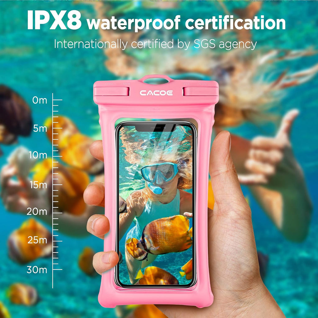 CACOE Floatable Waterproof Phone Pouch 2 Pack Up to 7.0",Black+Pink