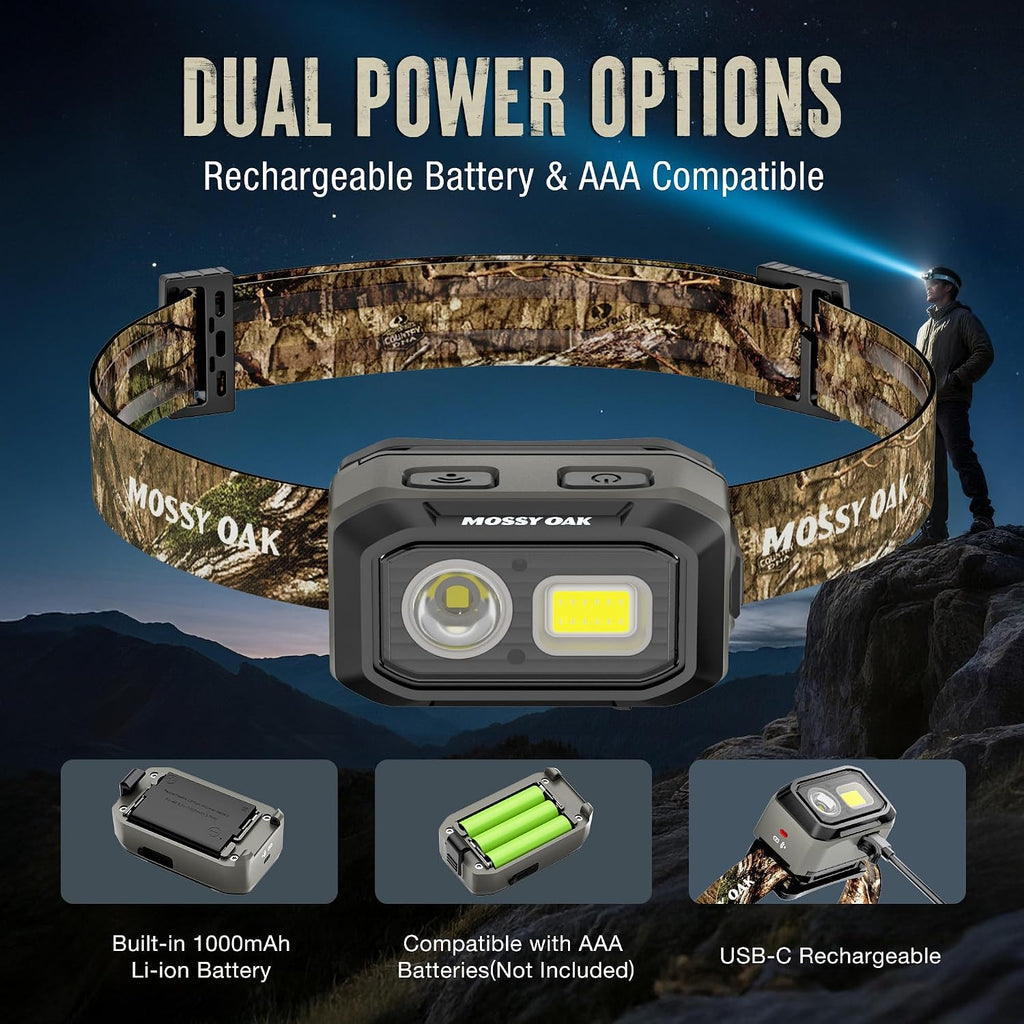 Mossy Oak 600 Lumens Headlamp, Dual Power with Motion Sensor and Magnet