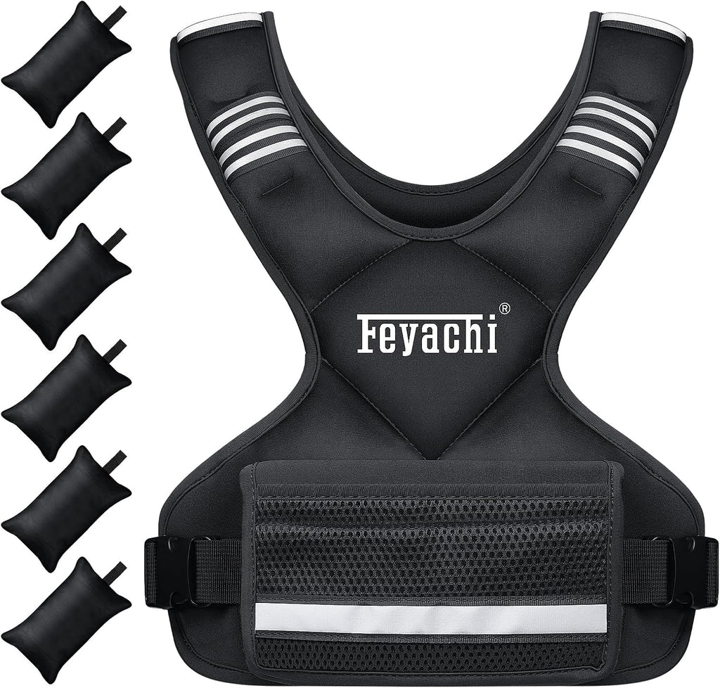 Feyachi Adjustable Weighted Vest, 3-32lb Vest with 6 Ironsand weights