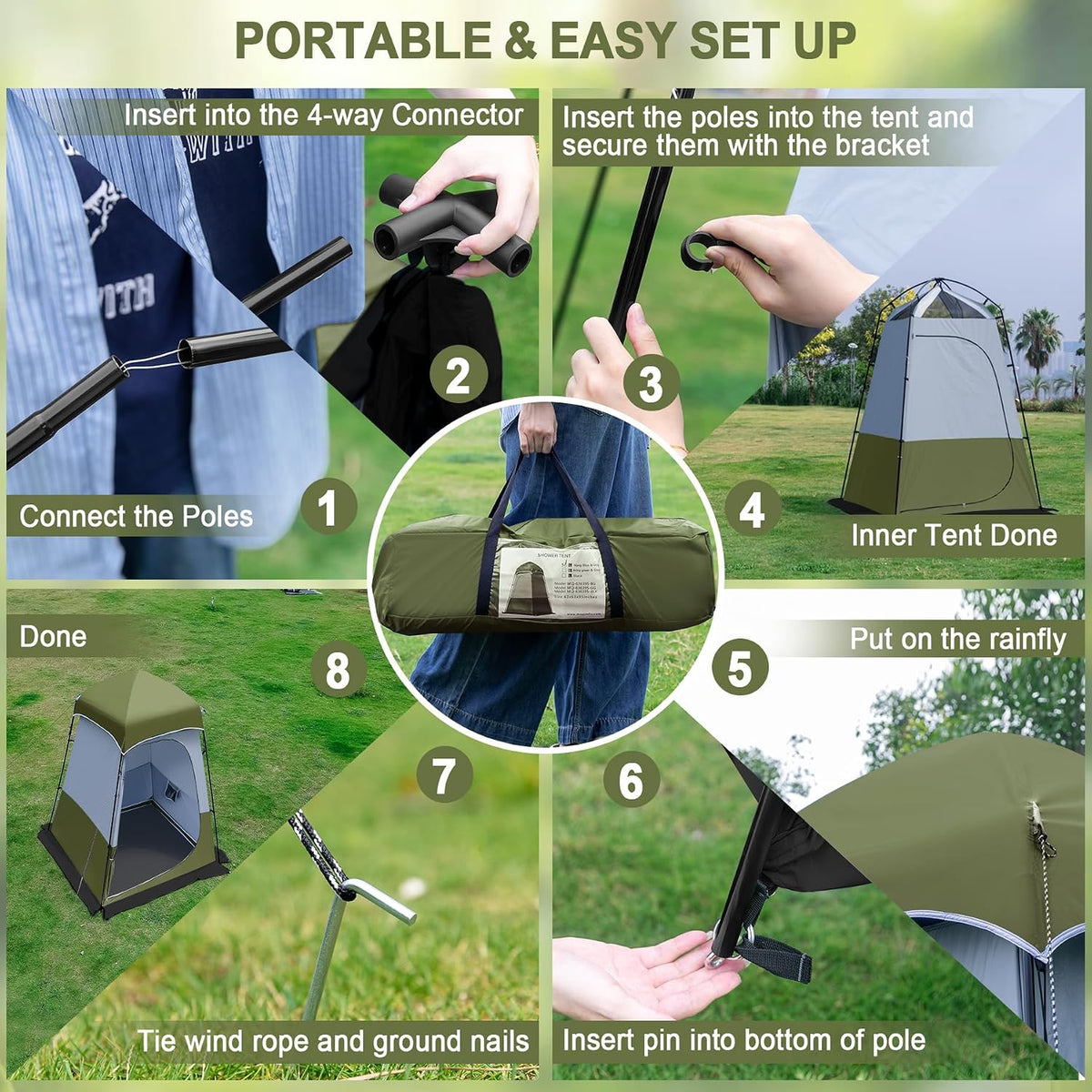 Camping Shower Tent, 7.9 FT Extra Tall Oversize Privacy Tent, Portable Outdoor Bathroom Toilet Tent with Floor, Easy Set Up Privacy Shelter for Dressing, Hiking, Fishing, UPF50+