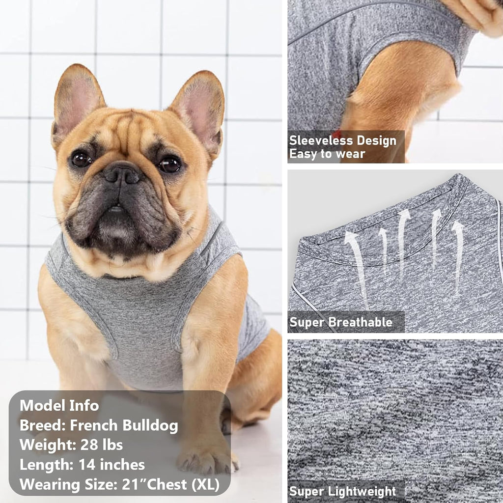 KYEESE Reflective Dog Shirt, Lightweight Sun Protection Dog T Shirts for Small Dogs, Breathable Sleeveless Pet Tank Top High Visibility Summer Dogs Clothes for Night Walking Outdoor, Grey, M