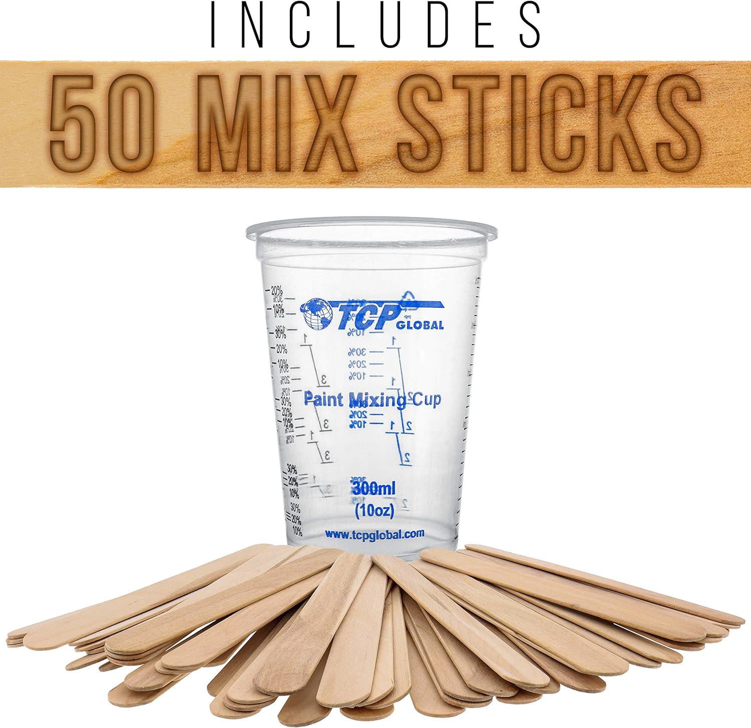 TCP Global 10 oz. (300ml) Graduated Plastic Mixing Cups - Box of 100