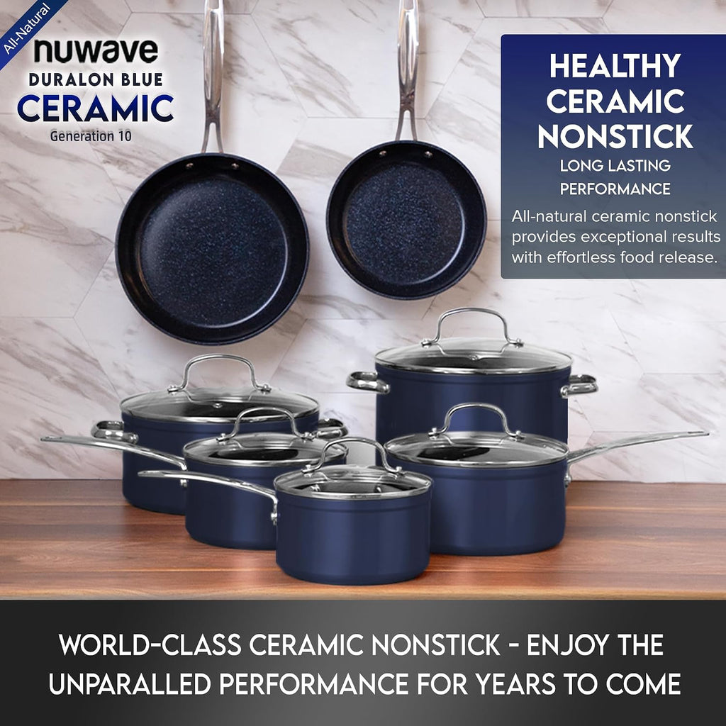 Nuwave Healthy Duralon Blue Ceramic Nonstick Cookware Set, PFAS Free