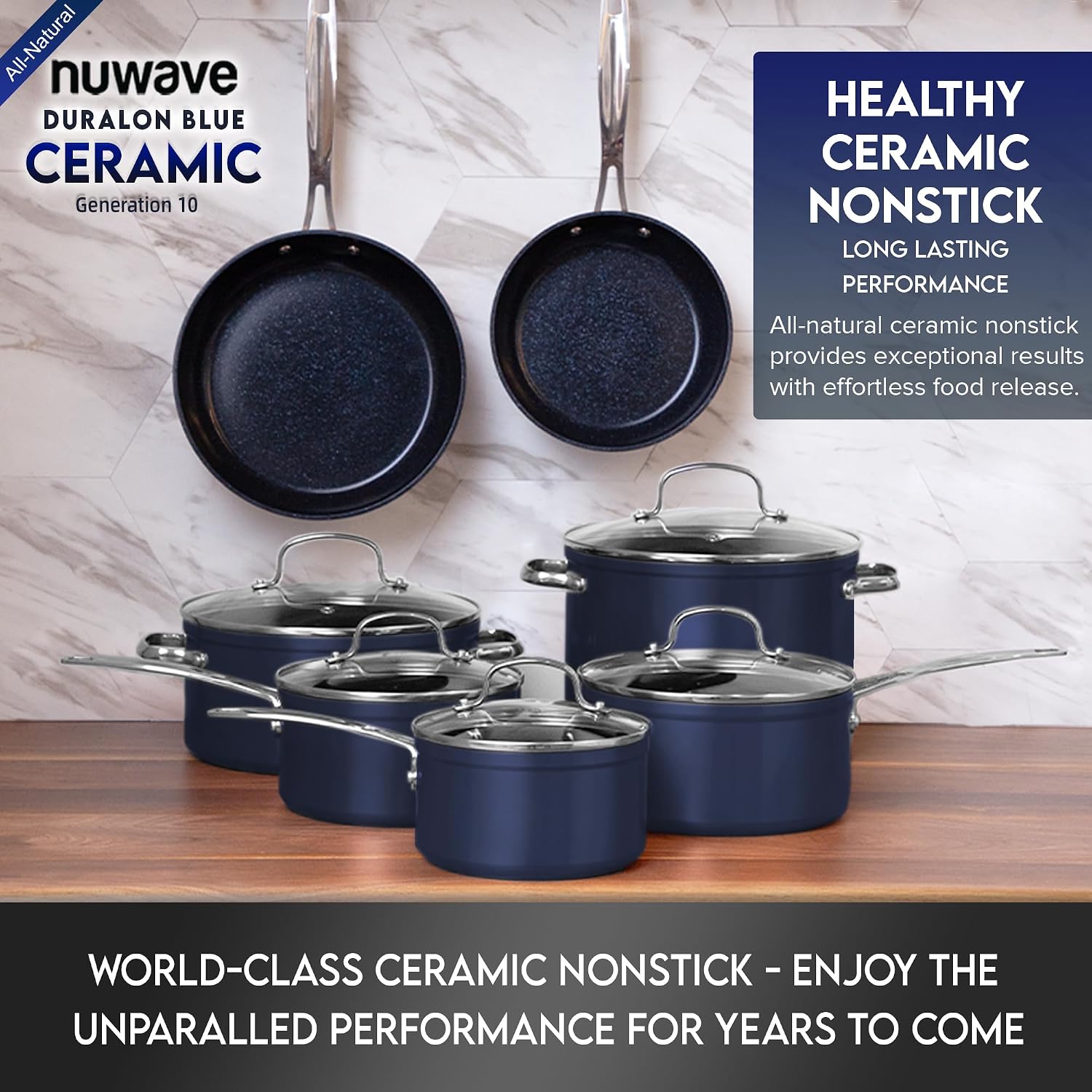 Nuwave Healthy Duralon Blue Ceramic Nonstick Cookware Set, PFAS Free