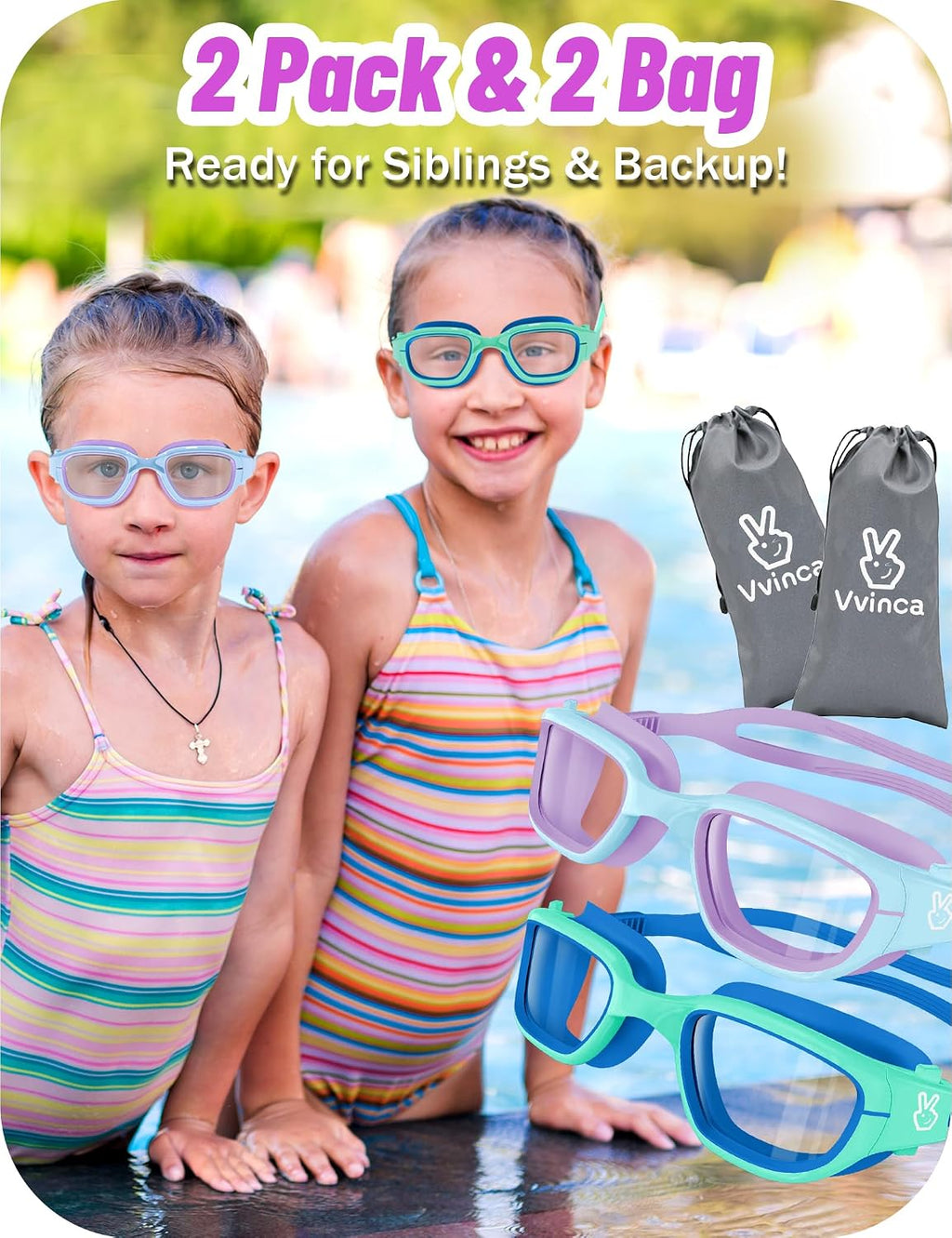 Vvinca Kids Swim Goggles Anti-Fog UV Protection No Leak for 3-14 Pool Swim