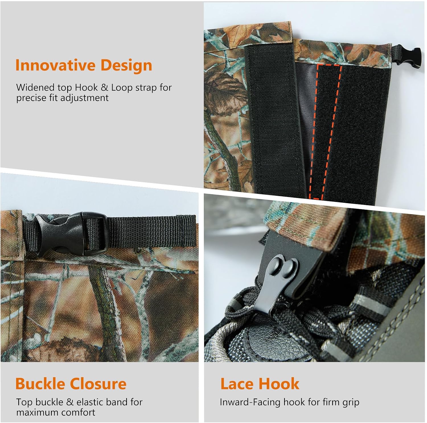 BASSDASH Waterproof Hunting Leg Gaiters, Camo Lightweight Boot Gaiters