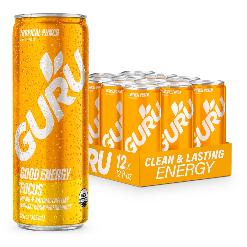 GURU Organic Energy Drink, Tropical Punch, 12 Fl Oz, 12 Pack