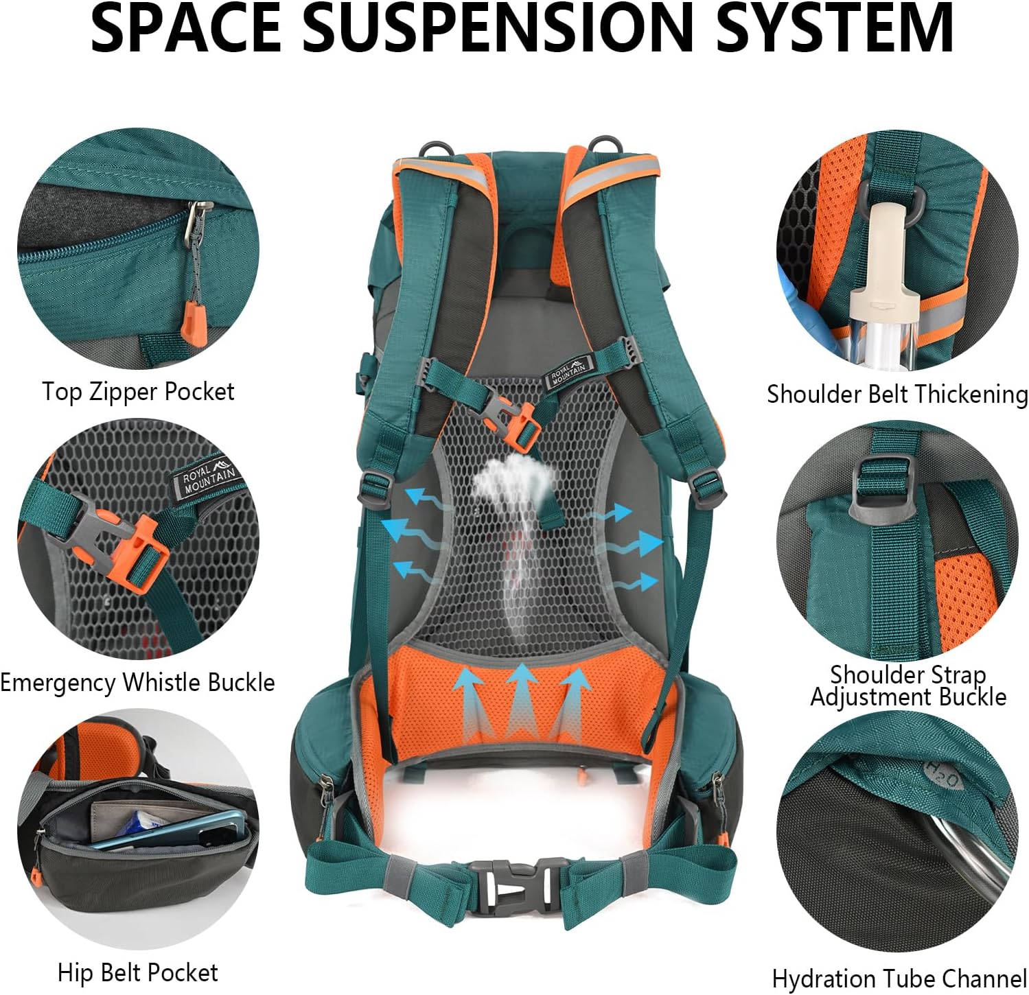 Hiking Backpack for Women Men,30+5L Waterproof Camping Backpacking Backpack