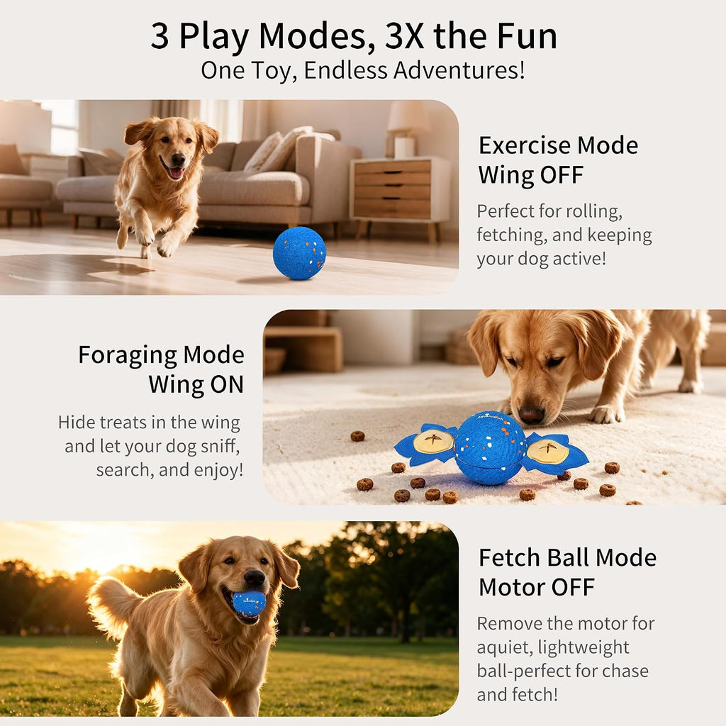 Interactive Vibrating Dog Ball Toy with Squeaky Wings for Medium Large Dogs