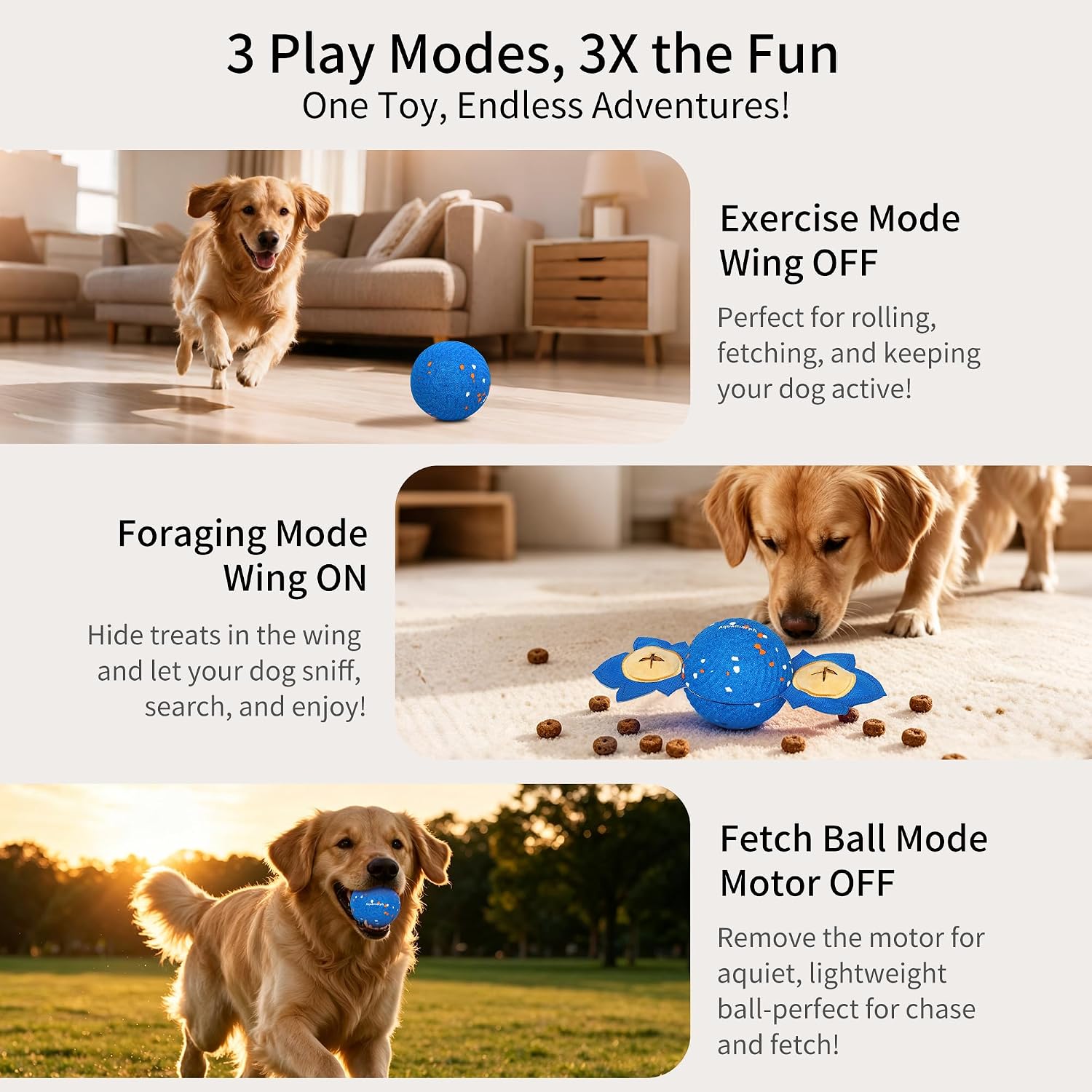 Interactive Vibrating Dog Ball Toy with Squeaky Wings for Medium Large Dogs