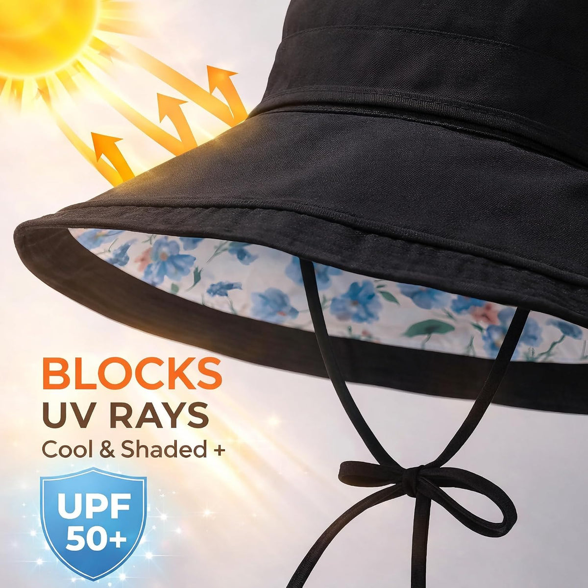 Wide Brim Sun Hat for Women Reversible Beach Hats Metal Wired Edge Gardening Hats, UPF 50+ Bucket Summer Hat