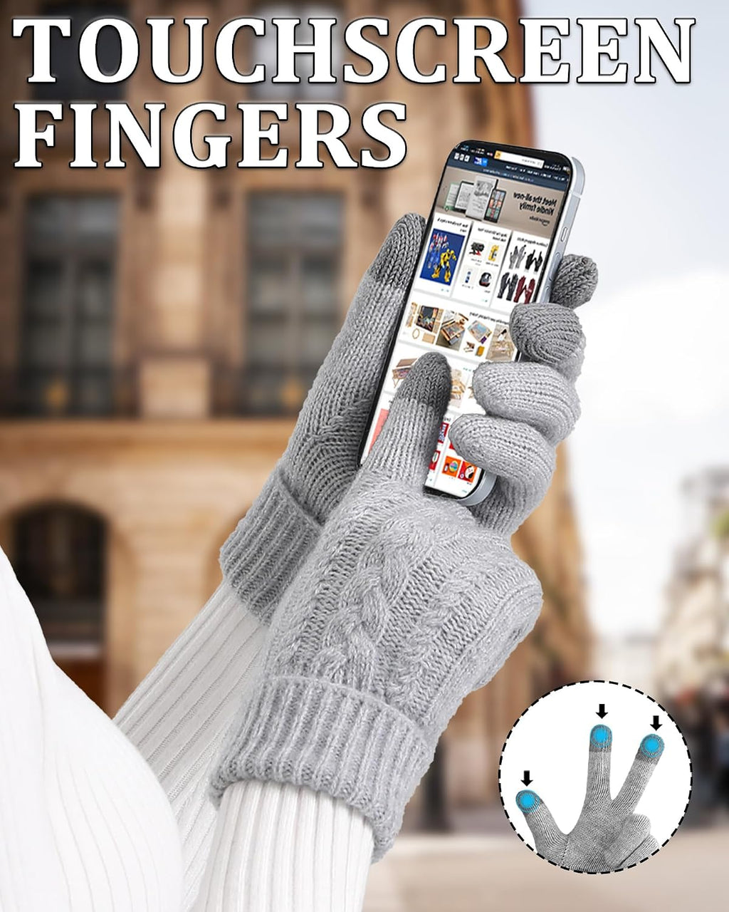 2 Pairs Winter Gloves for Women Cold Weather, Touch Screen Thermal Warm Fleece Lined Knit Gloves for Christmas Gifts