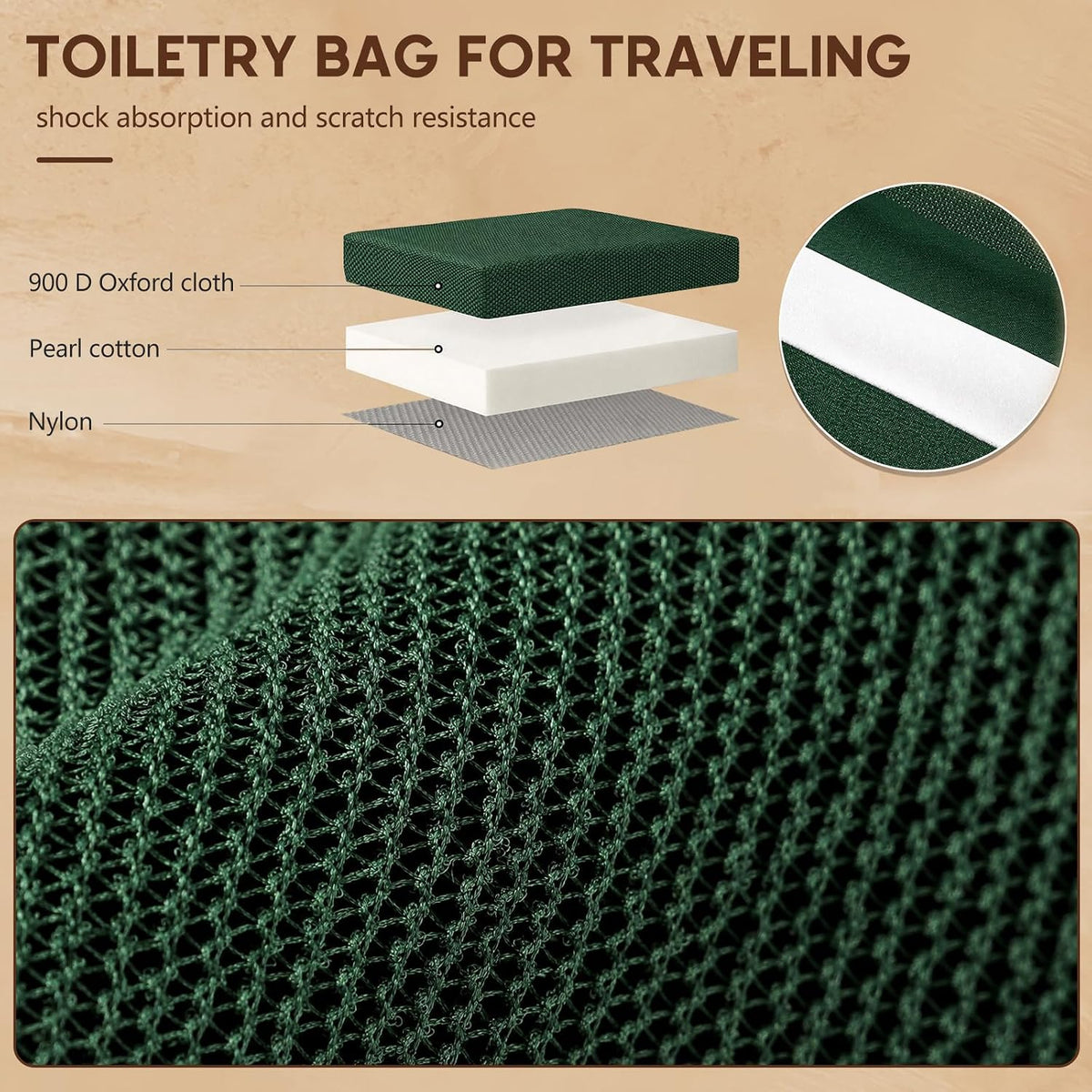 Travel Toiletry Bag for Men,Makeup Organizer Cosmetic Bag - Olive Green