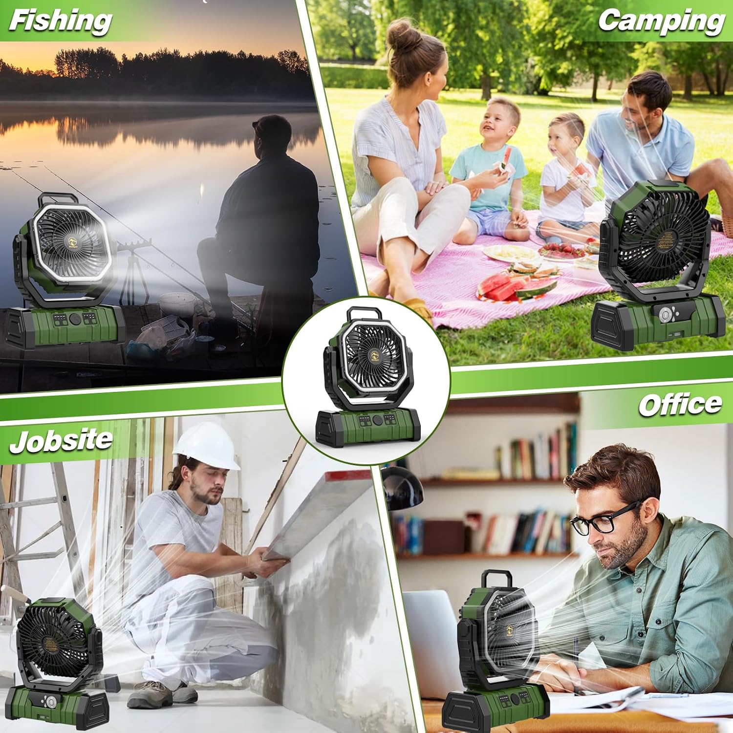 20000mAh Rechargeable Camping Fan with LED Lantern, Battery Powered Fan | Auto-Oscillating Portable Fan with Remote & Hook, 4 Speeds Portable Tent Fan for Travel,Outdoor,Home, RV,Camping Essentials