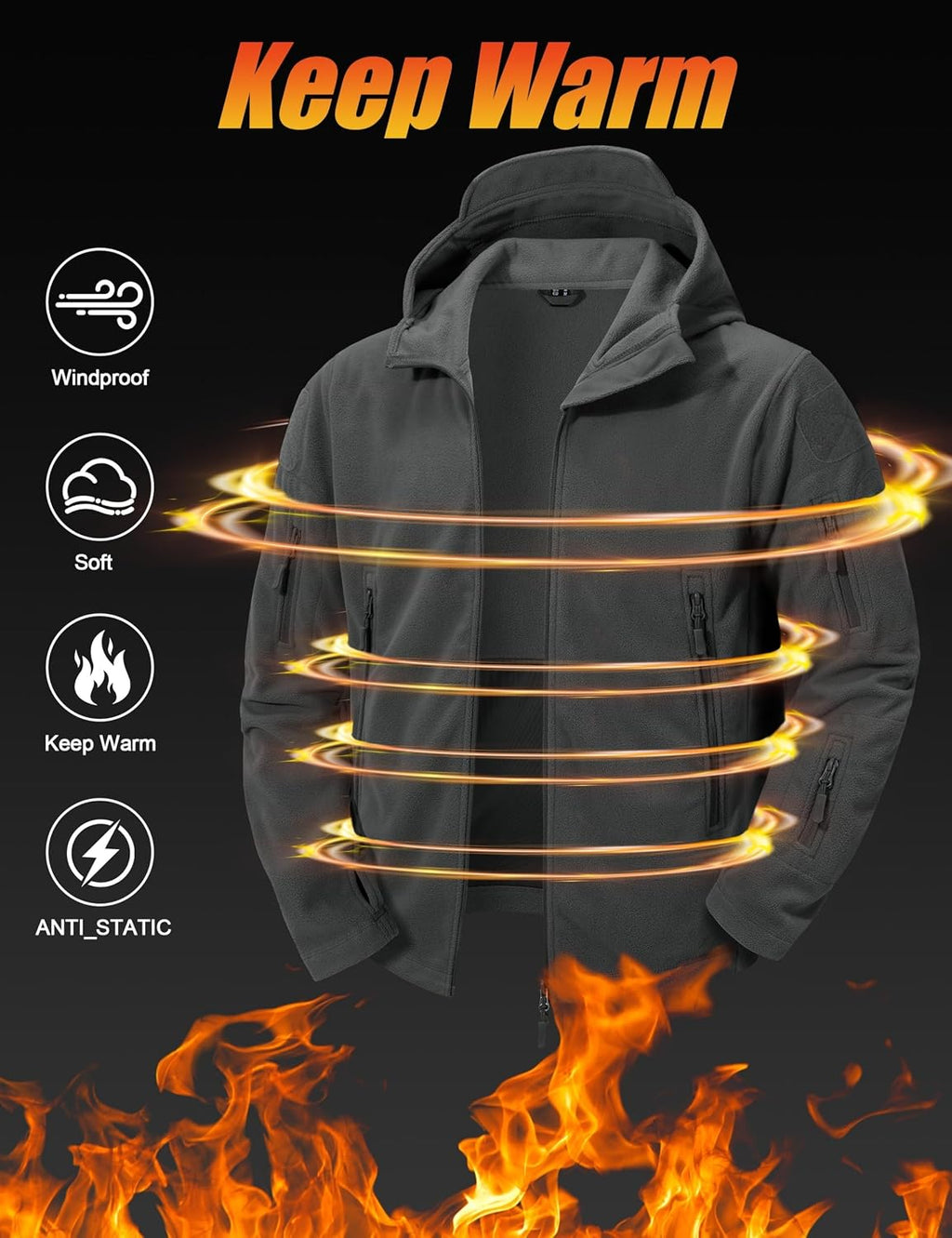 CRYSULLY Men's Military Tactical Sport Warm Fleece Hooded Outdoor Adventure Jacket Coats