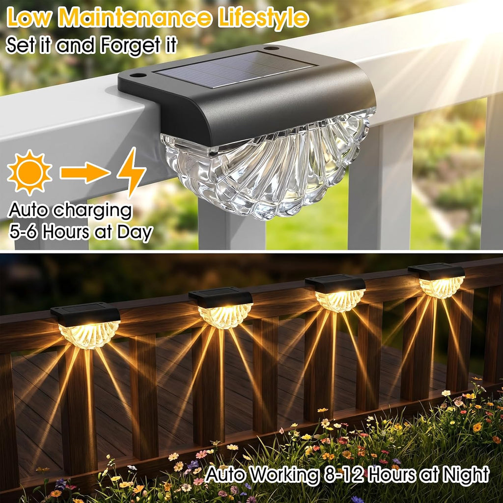 Greluna Solar Fence Lights Outdoor, 12 Pack Waterproof Deck Lights, Auto Dusk to Dawn Step Lights with Warm White Glow, Easy Install for Fence, Patio, Stairs, Pathway, Garden Lighting