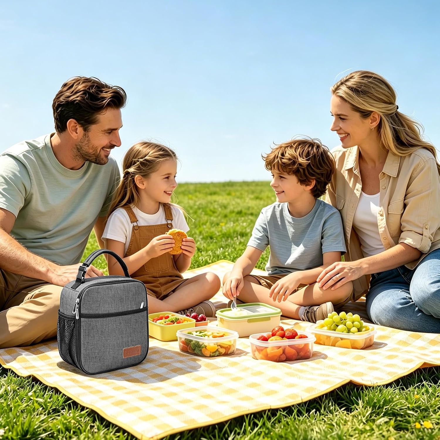 Femuar Lunch Box for Men Women Adults, Small Lunchbox for Work Picnic - Reusable Lunch bag Portable Lunch tote, Charcoal Grey