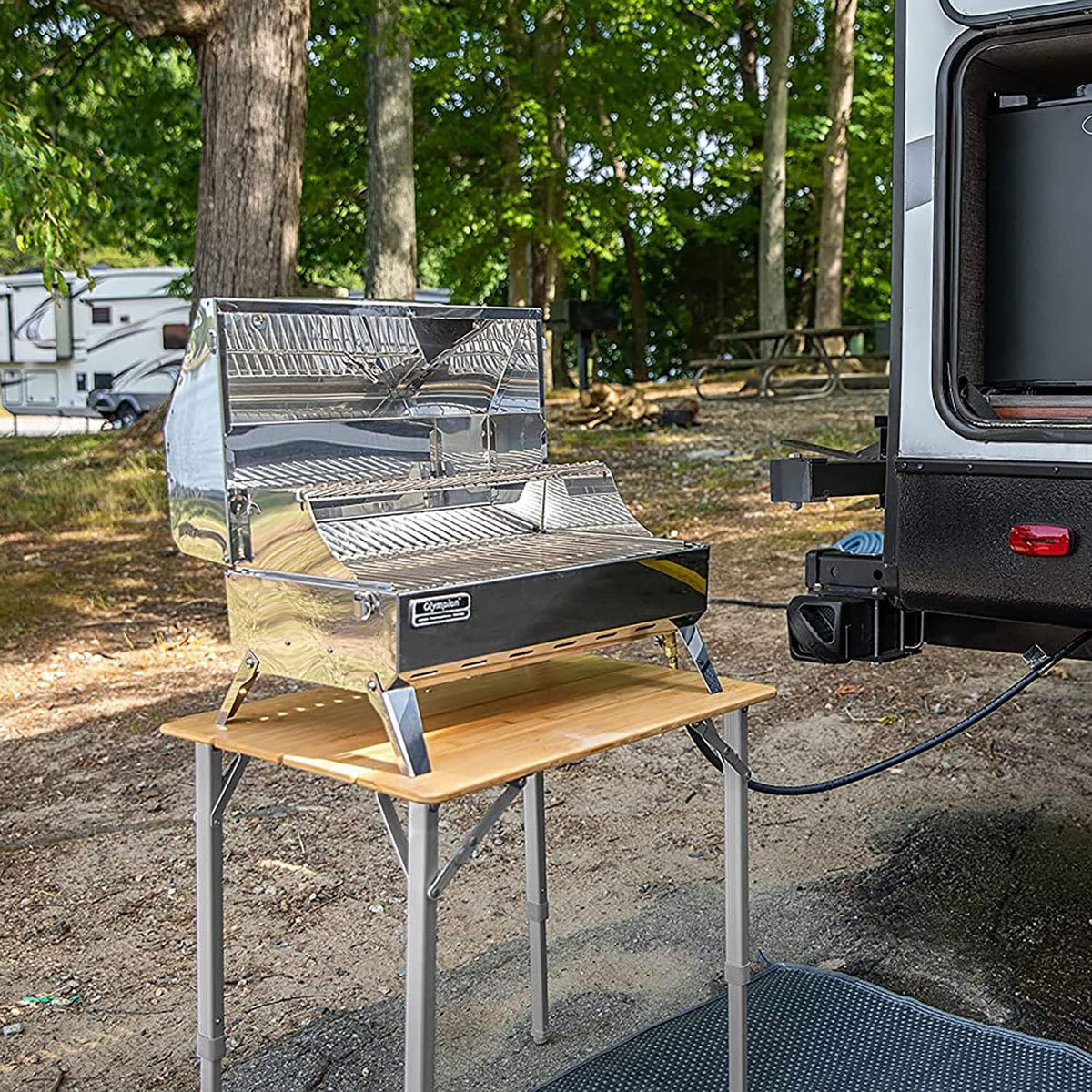Camco Bamboo Folding Camping Table with Aluminum Legs - Natural Bamboo Top Measures 25 ½ x 19 ¾-inches & Supports Up to 85lbs - Lightweight for Added Portability & Includes Storage Bag (51895)