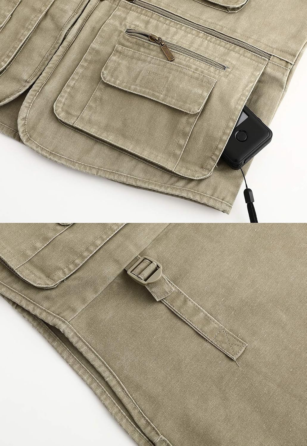 Spanye Mens Safari Travel Photo Vest Outdoor Fishing Multi Pocket Jacket Beige