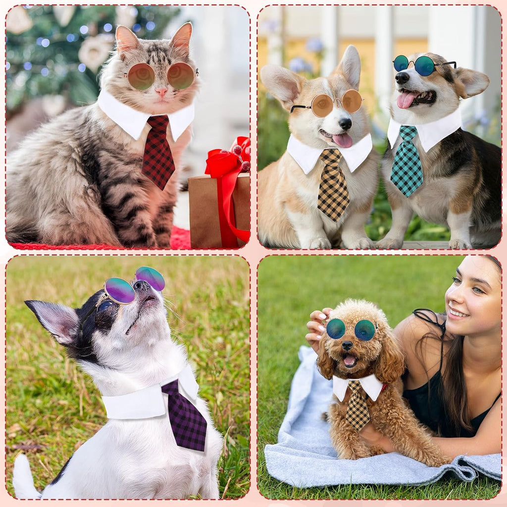 Weewooday 8 Pcs Pet Sunglasses & Tie Collars for Dogs Cats, Elegant Colors