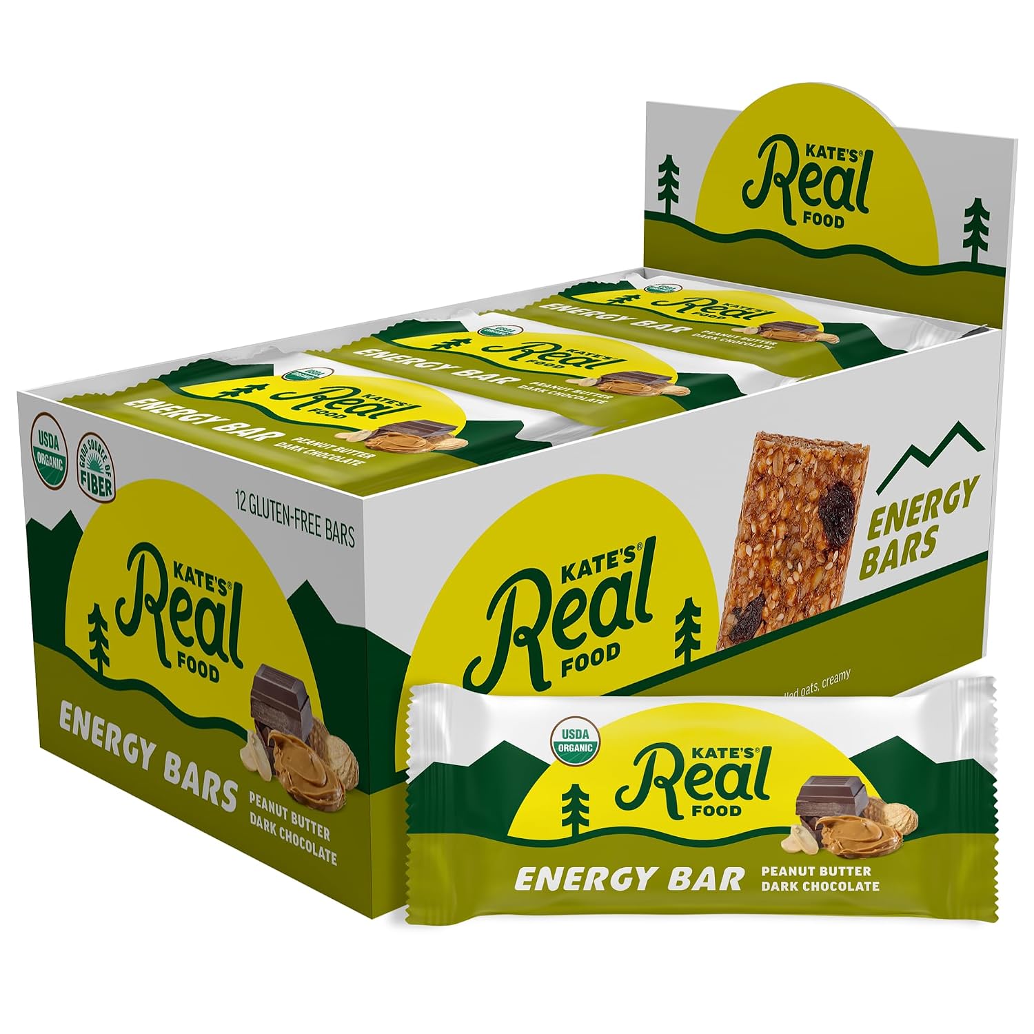 Kate's Real Food Organic Energy Bars Peanut Butter Dark Choc (Pack of 12)