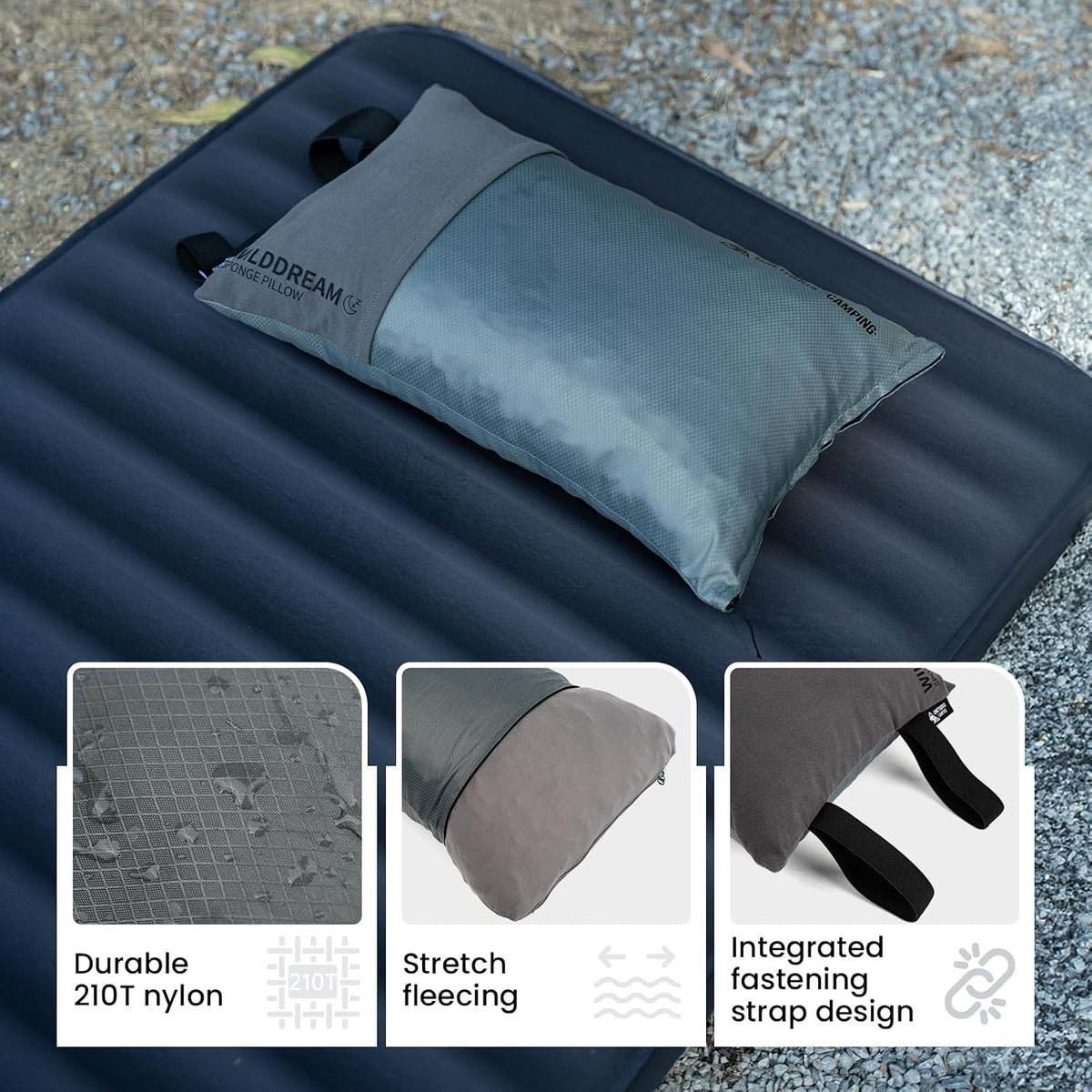 ONETIGRIS Wilddream Camping Pillow, Shredded Small Memory Foam Pillow, Compact, Easy Clean, Comfortable for Backpacking, Travel, and Car Trips, 4 Season Use