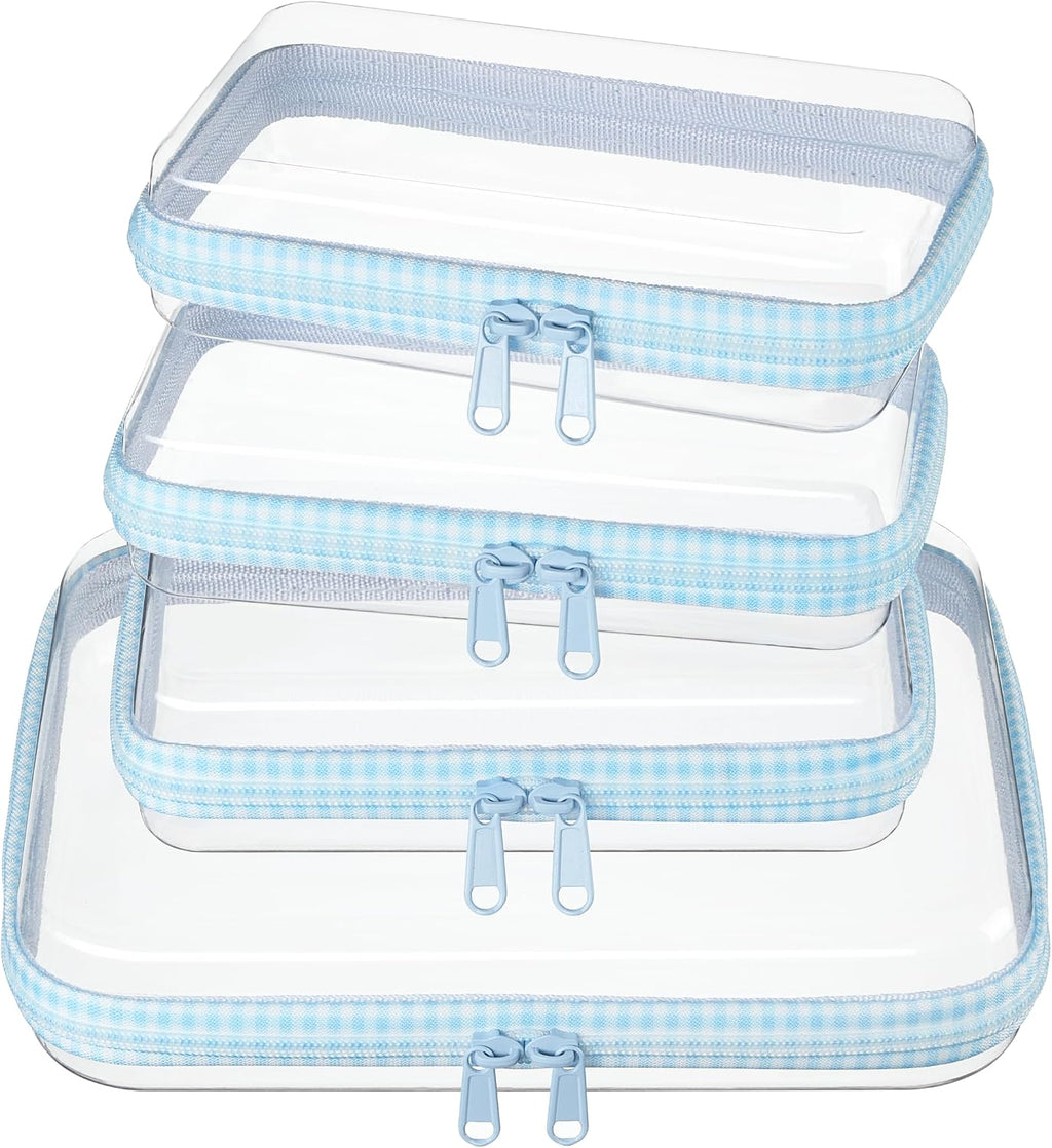 4 pcs Clear Zipper Pouches,Hard Shell Zipper Case, Toiletry Bag for Travel