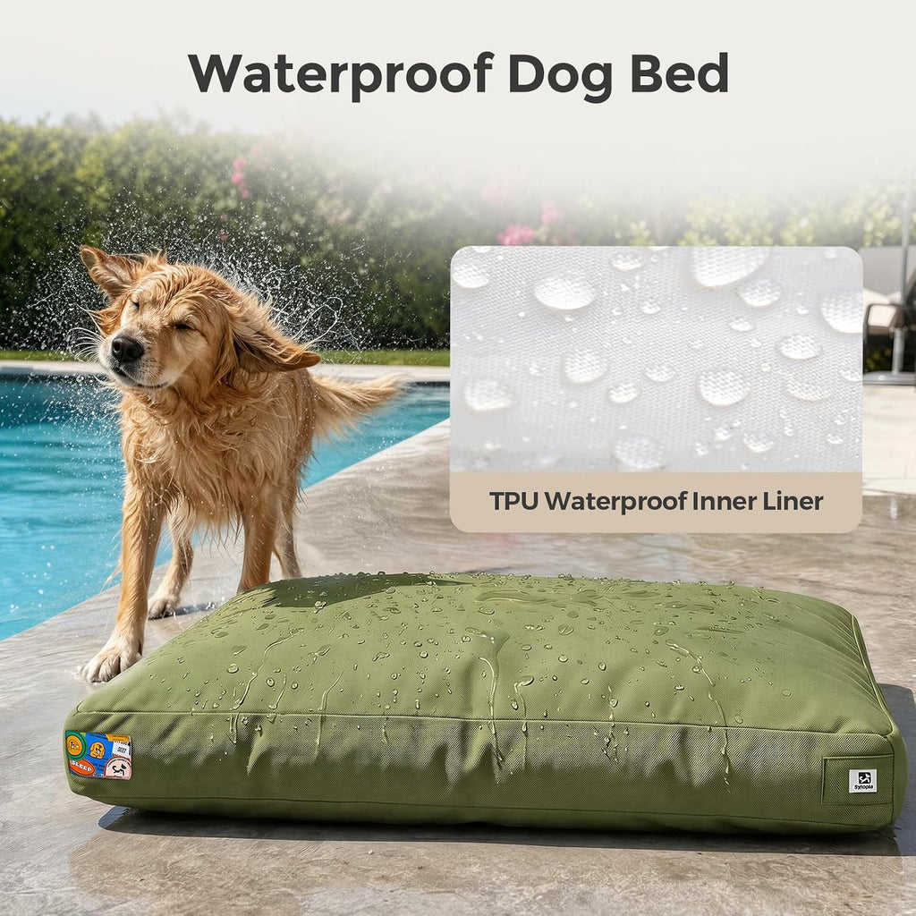 Sytopia 42 Inch Indestructible Dog Bed for Aggressive Chewers, Chew Proof Durable Outdoor Canvas Pet Crate Mat with Waterproof Washable Removable Cover, Indoor Patio Pet Pad for Crate, Green
