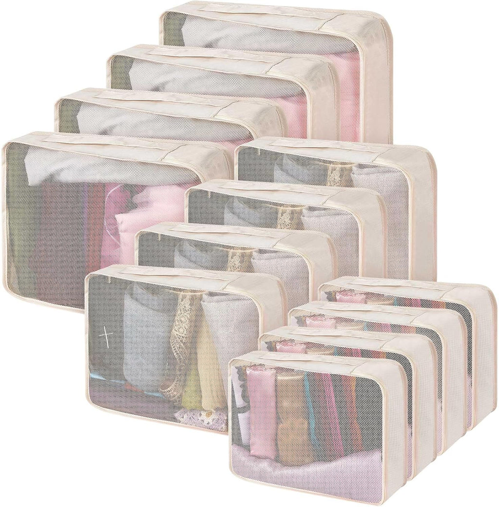 Silkfly 12 Pcs Packing Cubes for Travel,XL, L, M,Classic,Beige, Black