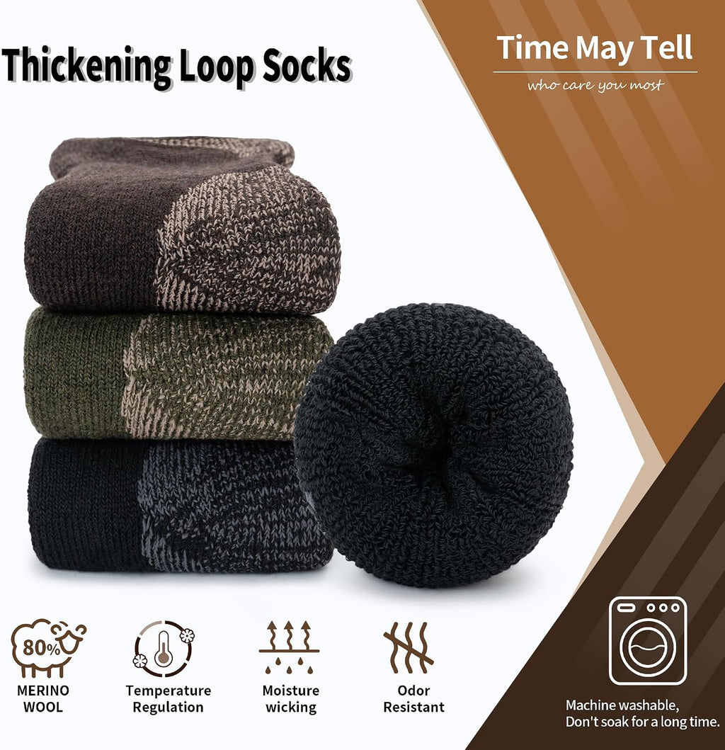 Time May Tell Merino Wool Hiking Boot Socks Cushioned Warm Outdoor Socks