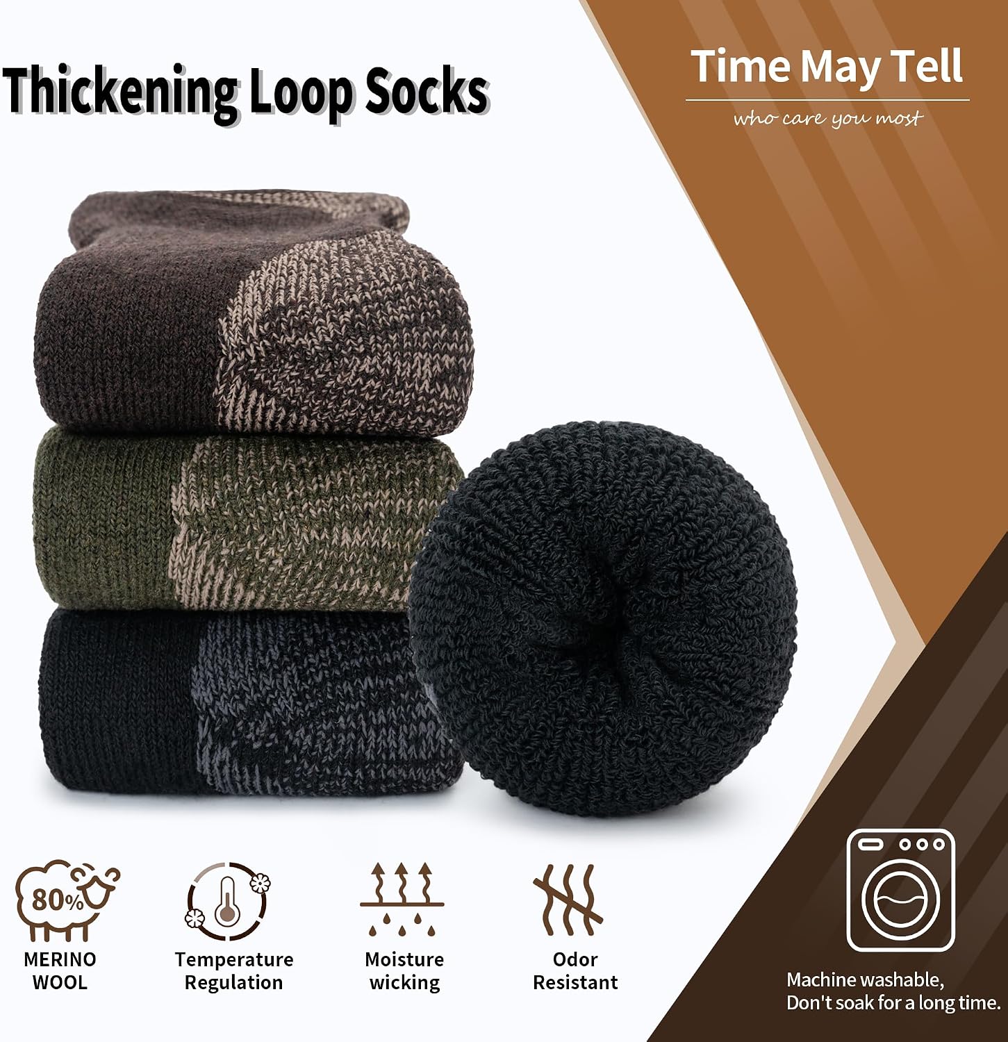 Time May Tell Merino Wool Hiking Boot Socks Cushioned Warm Outdoor Socks