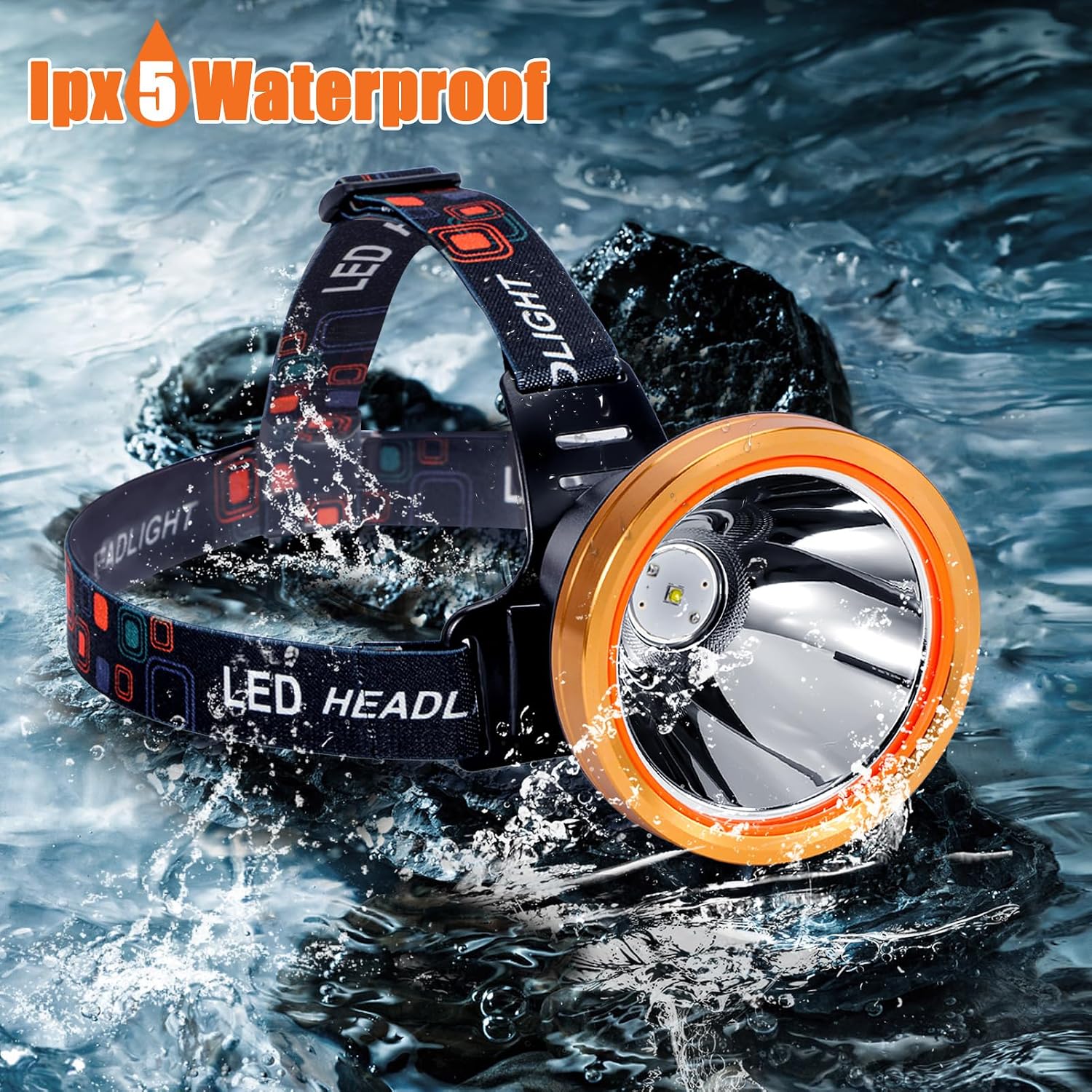 Super Bright Headlamp Rechargeable LED Headlight with Battery, High Power Waterproof Spotlight Flashlight Torch, Coon Hunting Light for Outdoor Camping, Hiking, Fishing, Running, Garden Work