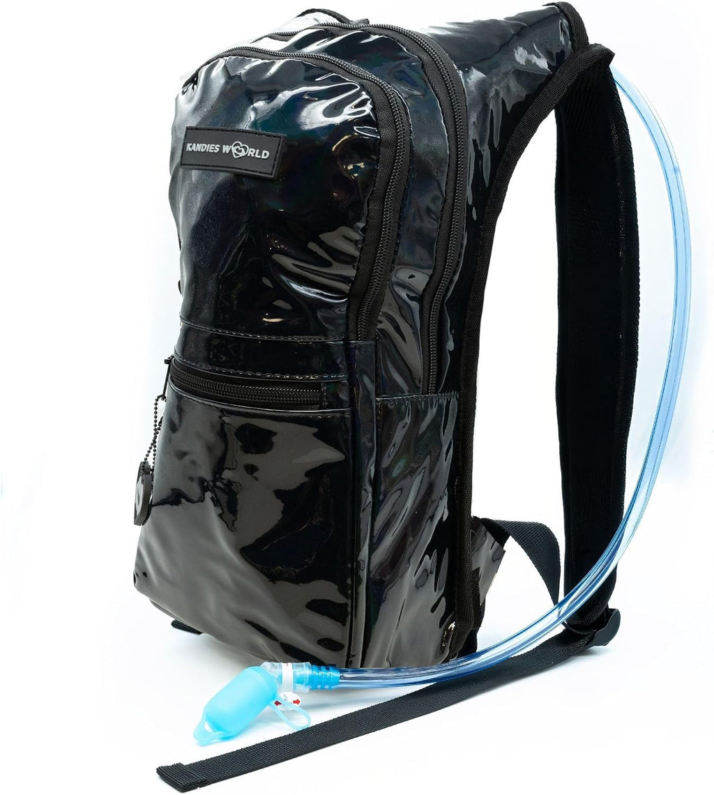 Kandies World Reflective Festival Hydration Pack - 2L Hydropack for Raves, Hiking, Biking, Running, and More (with Anti-Theft Pocket)