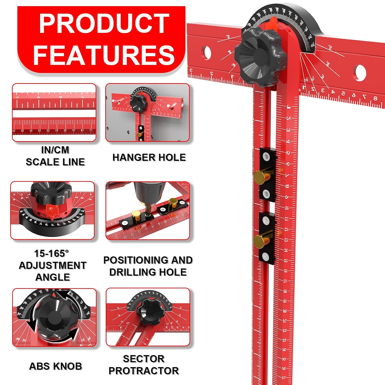 Woodworking T Square Ruler, Precision Drilling Positioning Measuring Tools, Adjustable Aluminum Alloy Sliding 13.5 Inch T-Square Ruler with Angle Adjustment for Carpenter Work and Architect
