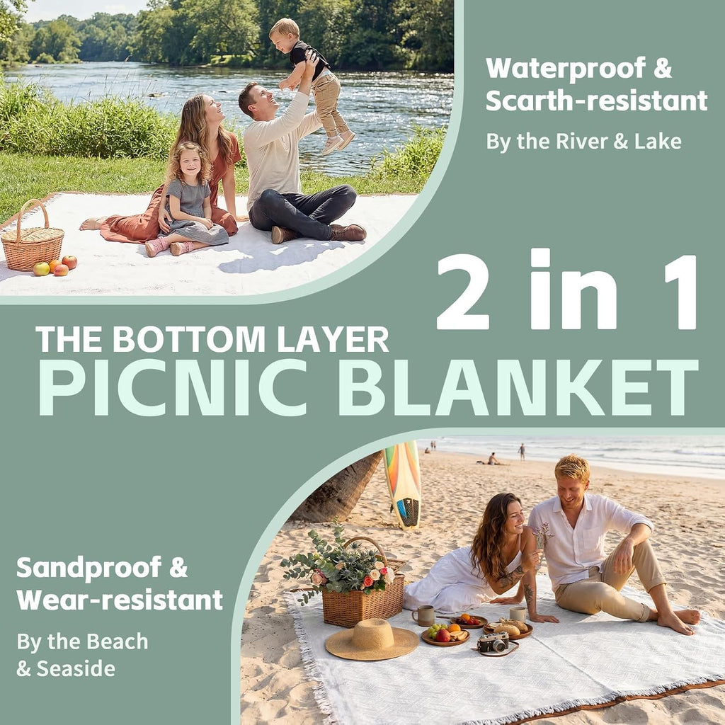 RYCHIC 2 in 1 Extra Large Camping Blanket Outdoor Rug Picnic Yoga Mat Lightweight Car Essential Roadtrip Gadget Rv Accessories Glamping Gear Must Haves Hiking Backpacking Necessities Women Beach Gift