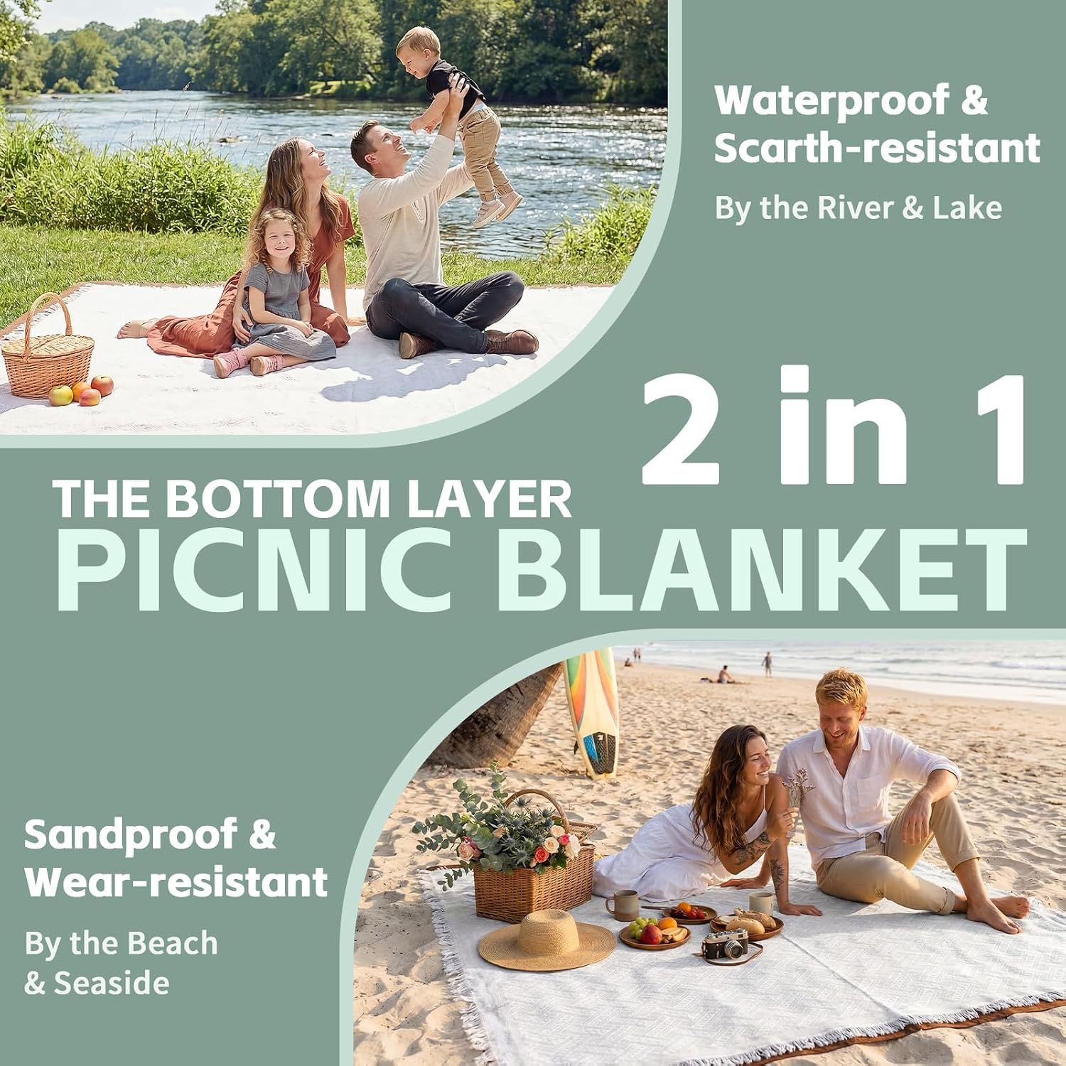 RYCHIC 2 in 1 Extra Large Camping Blanket Outdoor Rug Picnic Yoga Mat Lightweight Car Essential Roadtrip Gadget Rv Accessories Glamping Gear Must Haves Hiking Backpacking Necessities Women Beach Gift