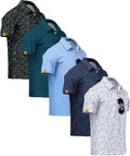 ZITY 5 Pack Mens Golf Shirt Short Sleeve UPF 50+ Print Patterns Casual Polo