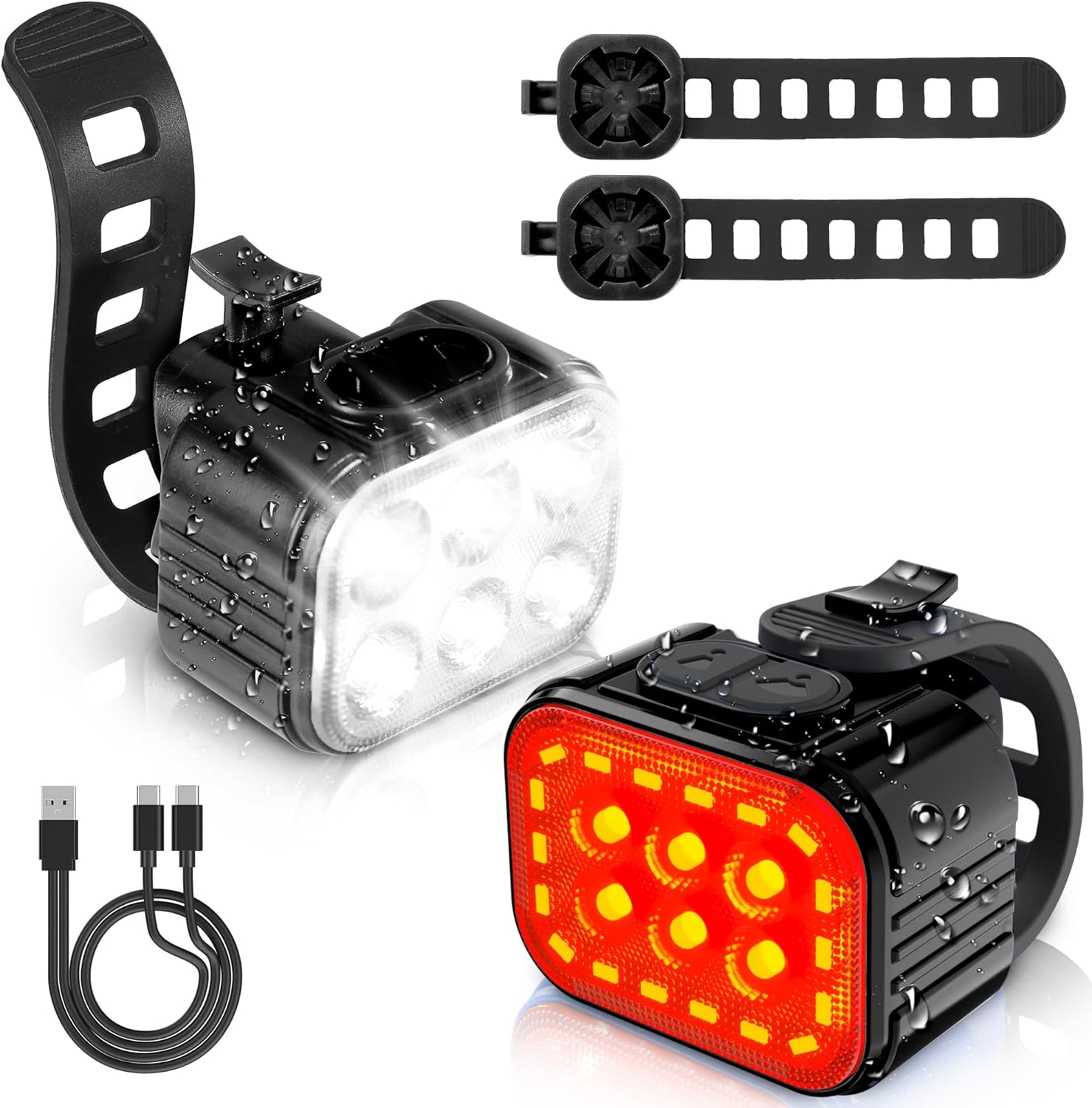 WORKPRO Bike Lights Set [8+13 Modes], Rechargeable Bicycle Light Set Ultra Bright, IP65 Waterproof Bike Lights for Night Riding, 1200mAh Bike Headlight and Tail Light Reflectors