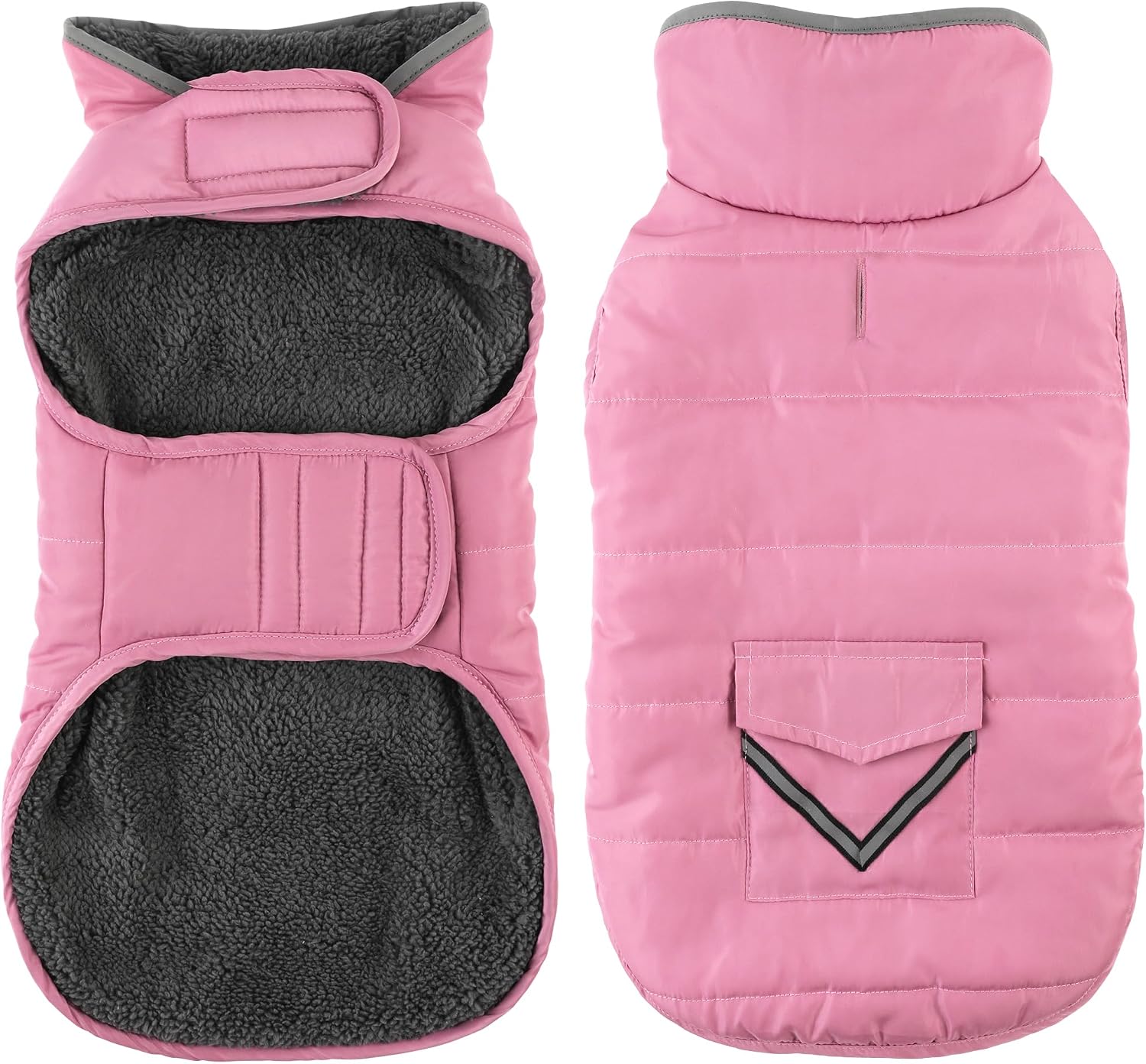 Petglad Dog Coat, Waterproof Dog Winter Jacket with Pocket, Reflective Adjustable Pet Snow Vest, Warm Cozy Fleece Sweater for Small Medium Extra Large Dogs - Light Pink, XS