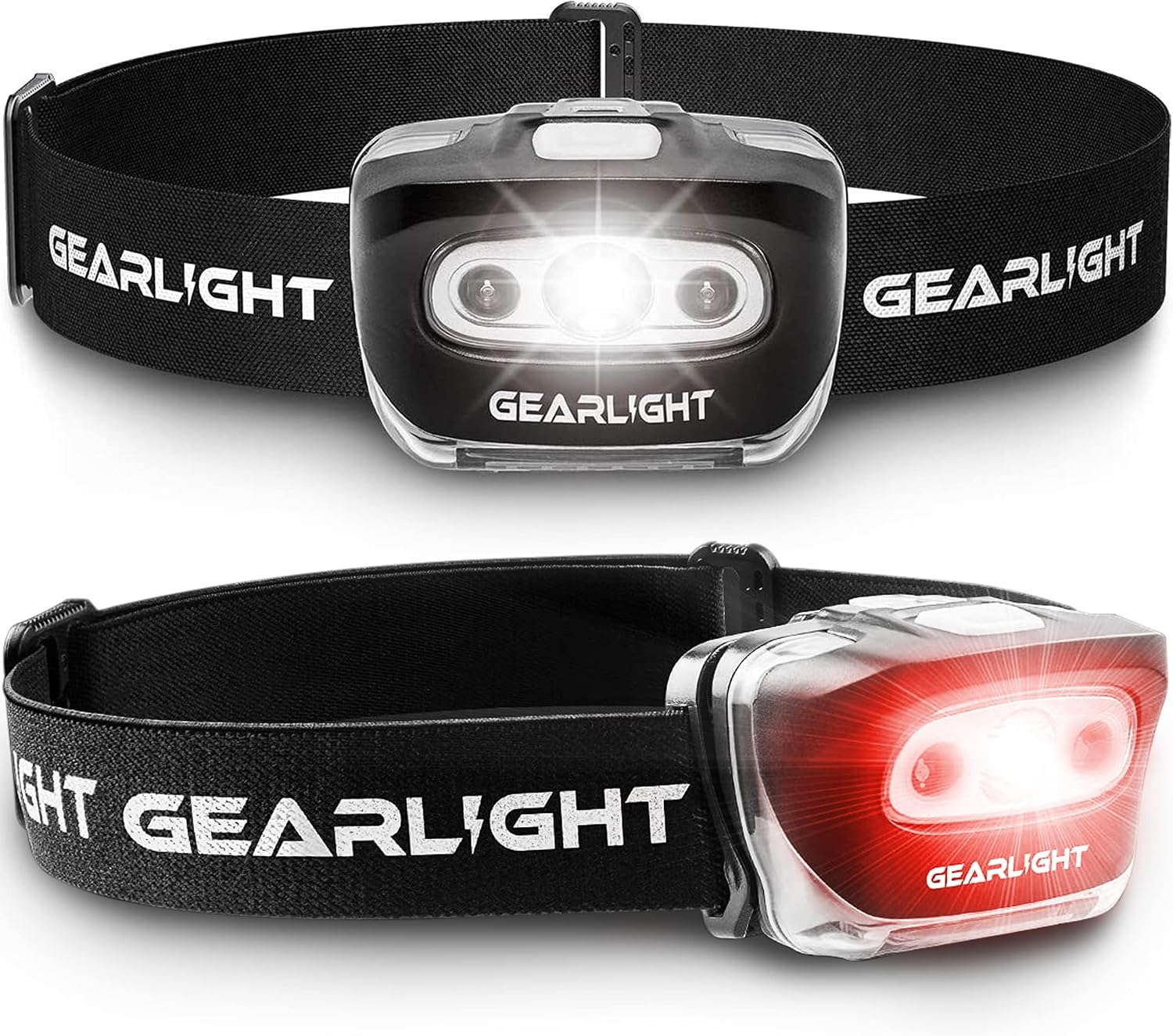 LED Headlamp 2-pack Battery Powered (AAA) (Batteries Not Included) | Head Lamp for Running Hunting Camping Fishing Hiking with Red Light and Adjustable Headband - Bright Forehead Headlamp 7 Modes