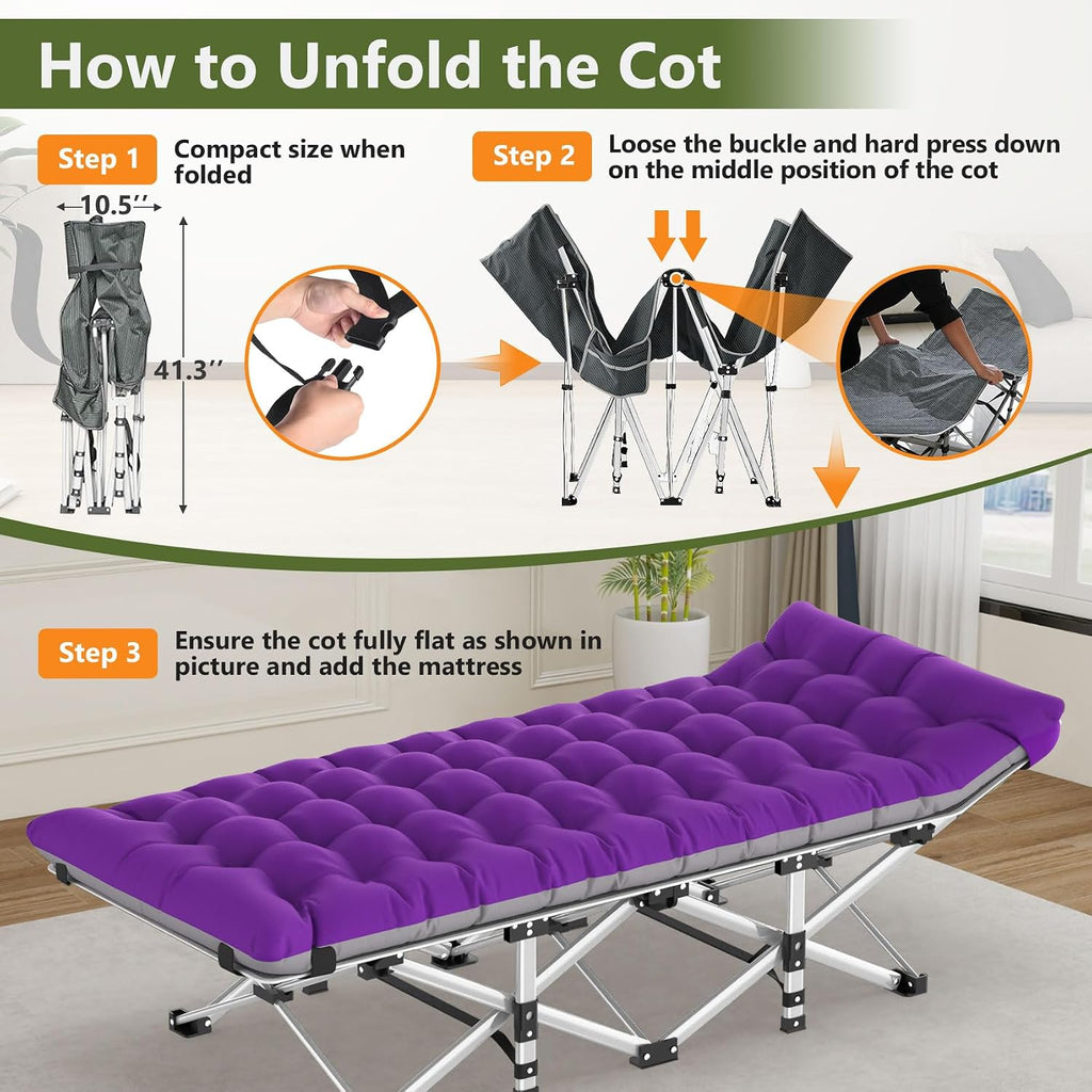 Slendor Folding Camping Cot with Mattress for Adults, 500lbs Portable Bed