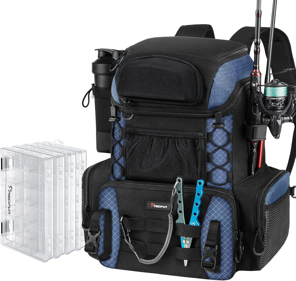 Piscifun Fishing Tackle Backpack, 42L Rod & Box Carrier, Waterproof
