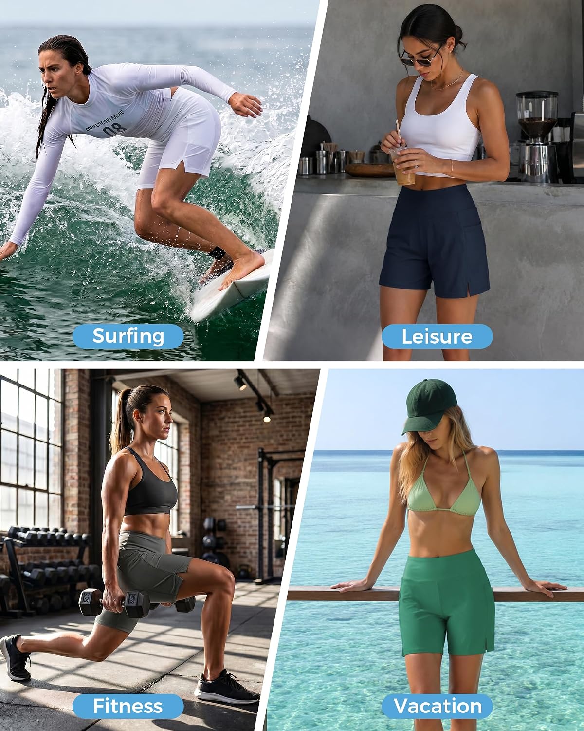 Ommiivex Women Swim Shorts 5 Inches High Waist Extremely Stretch Softness Quick Dry for Pool Beach Board Summer Vacation