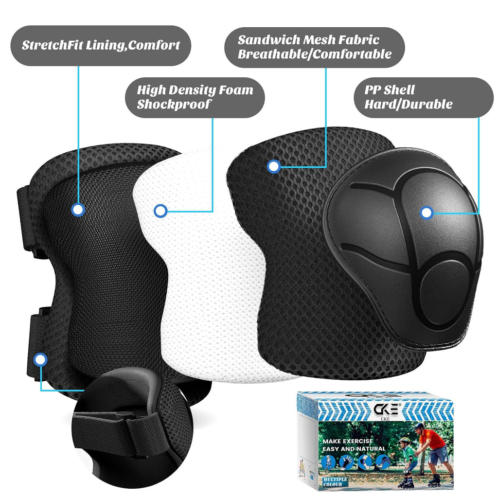 CKE Toddler Knee Pads and Elbow Pads with Wrist Guards for Kids, Black S