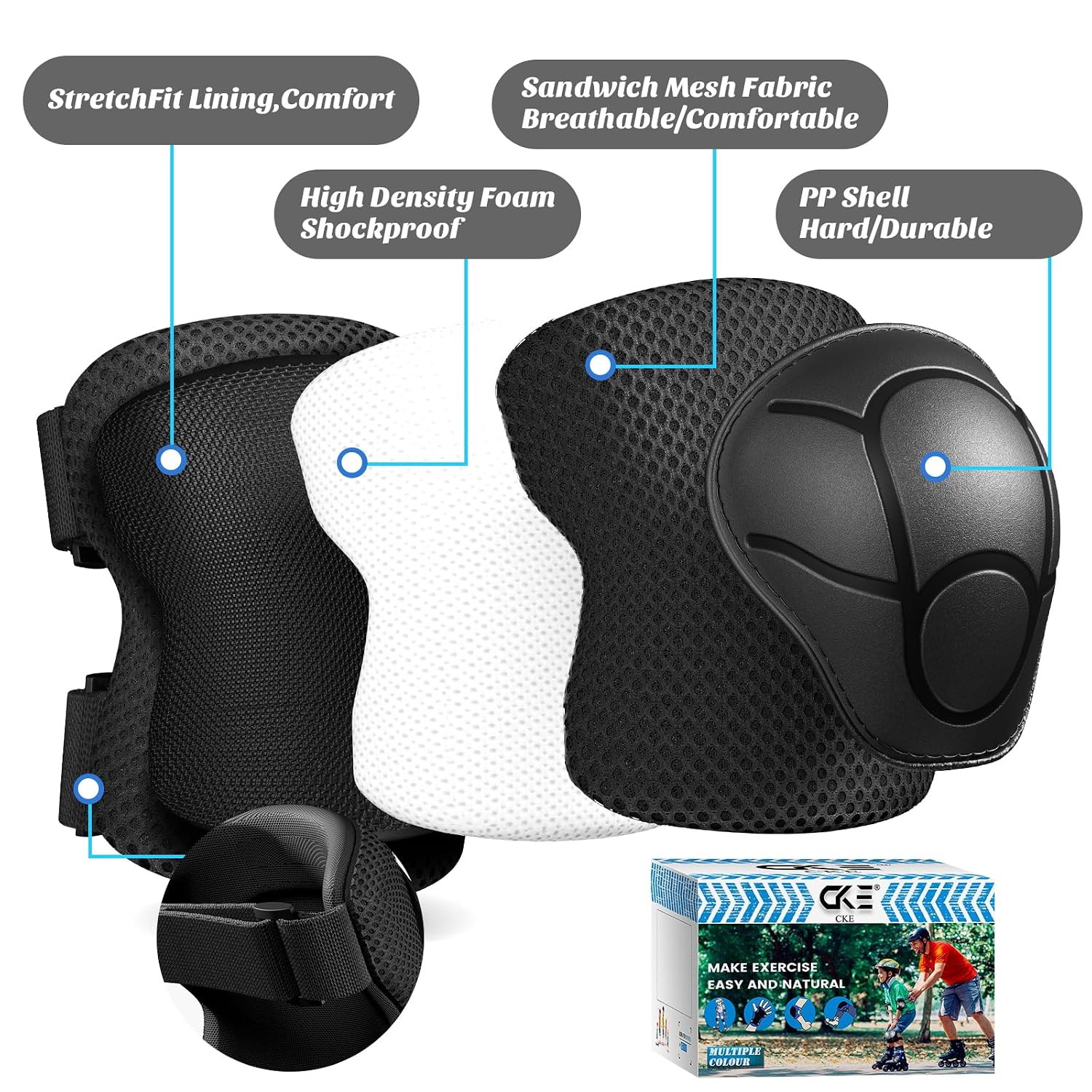 CKE Toddler Knee Pads and Elbow Pads with Wrist Guards for Kids, Black S