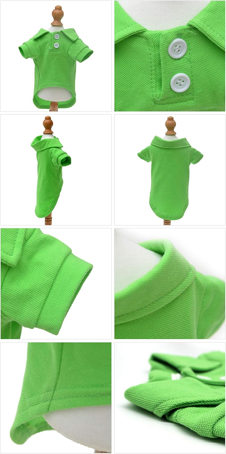 lovelonglong Basic Dog Polo Shirts Premium Cotton, Polo T-Shirts for Large Medium Small Dogs with a Two-Button Collar Blank Color Green XL
