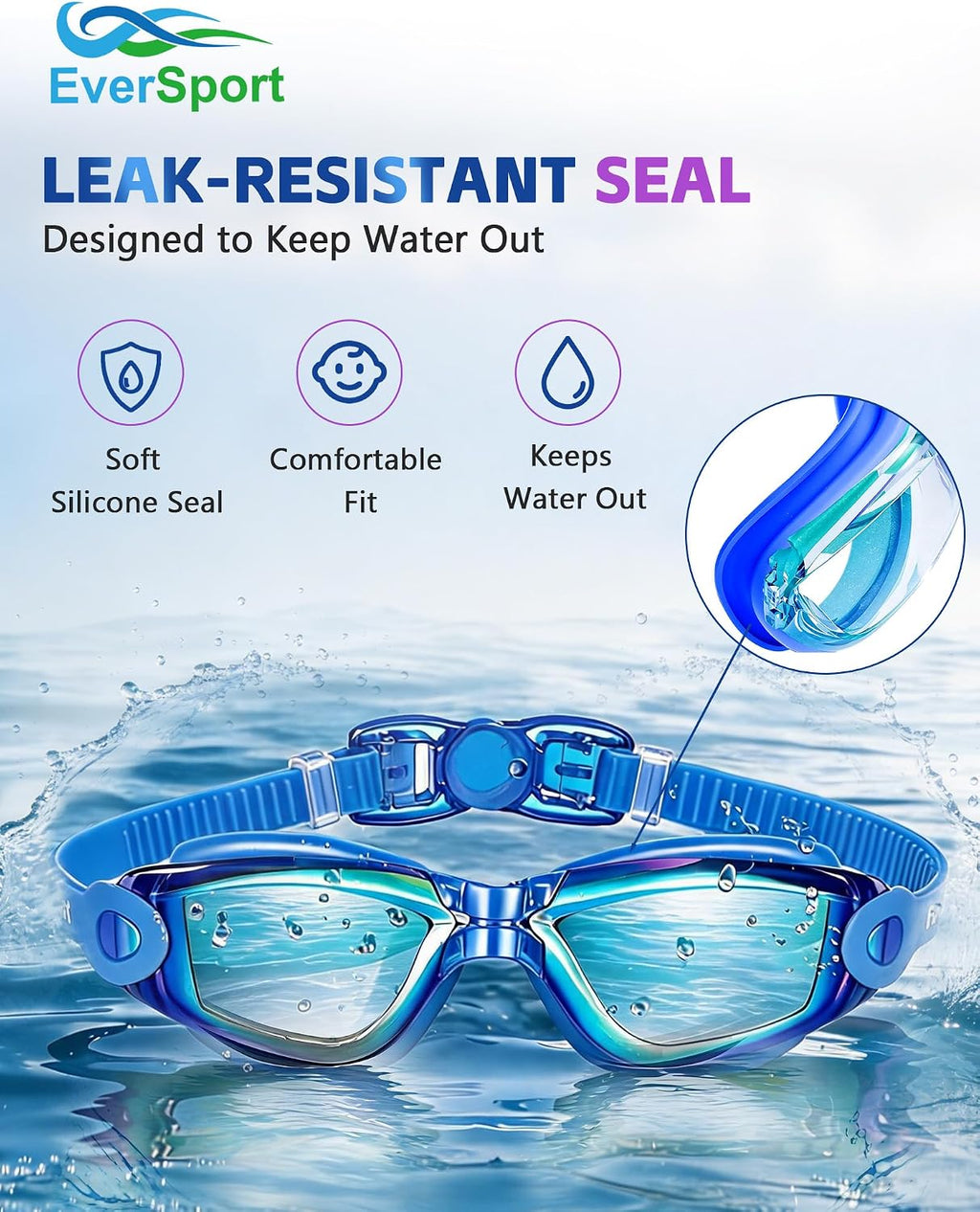 EverSport Kids Swim Goggles 2 Pack Anti-Fog Anti-UV Youth Boys Girls 4-16