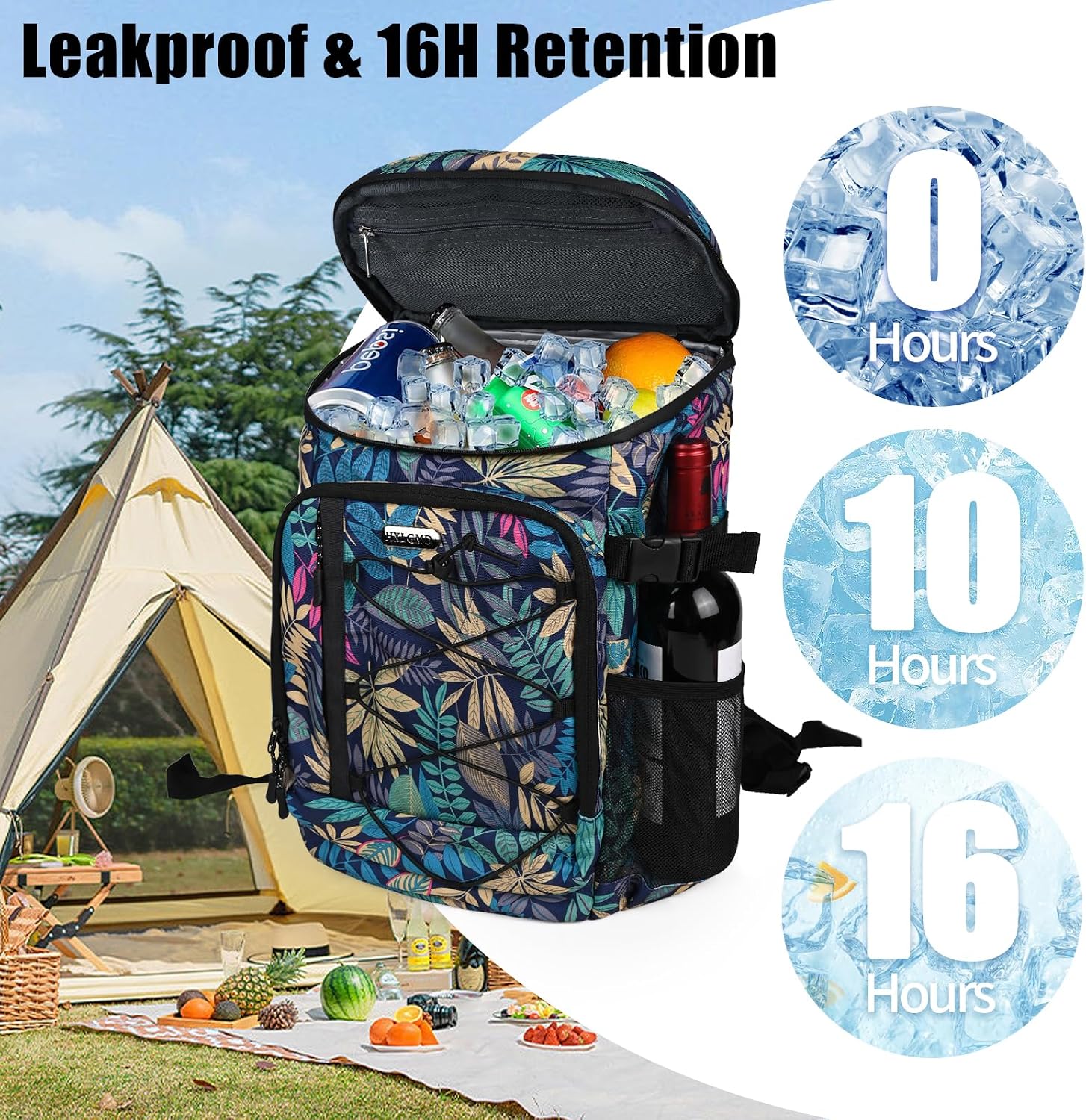 HXLGMD Backpack Coolers Insulated Leak Proof 30 Cans, Soft Sided Insulated Cooler Bags Ice Chest Backpack for Beach Travel Camping, with Reusable Ice Packs