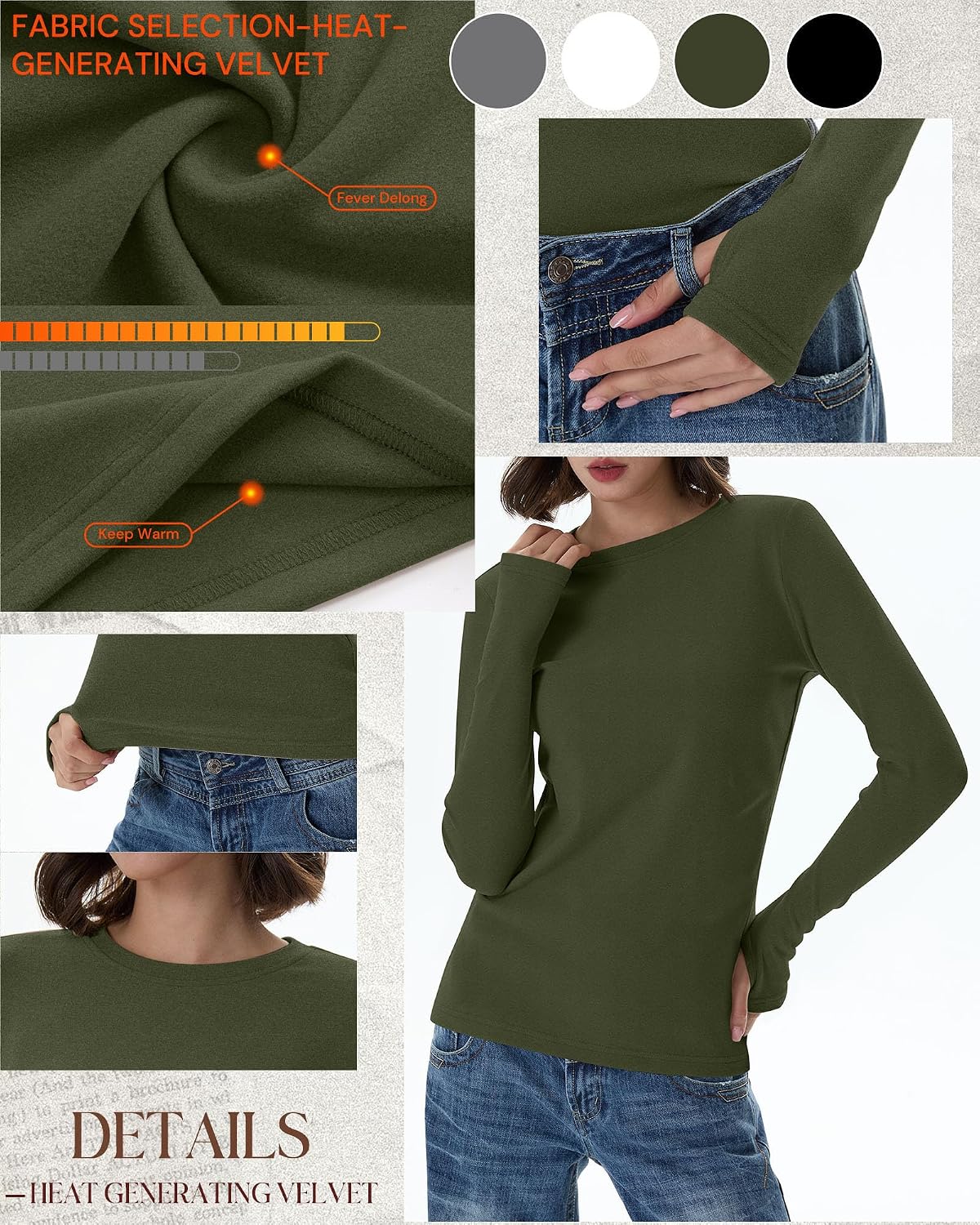 Neer 4 Pack Women's Thermal Fleece Lined Shirts Warm Base Layer