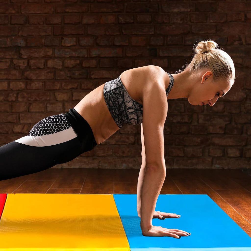 BalanceFrom 6x2 Feet 3-Panel Folding Gymnastics Mat – 1.5-Inch Thick Pad with Vinyl Surface and Carrying Handles for Tumbling, Yoga, Pilates, Home Workouts, and Martial Arts